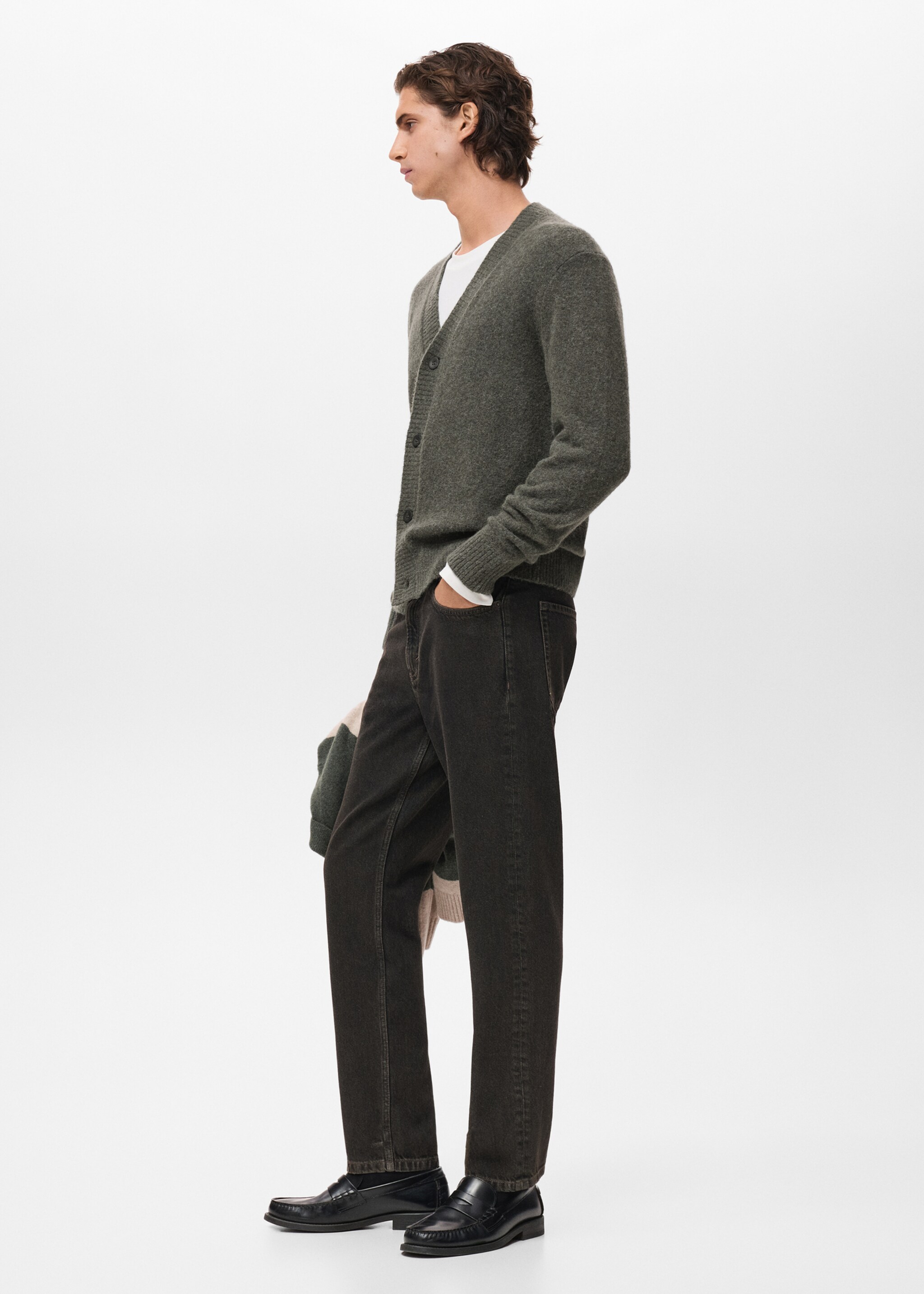 Wool-blend cardigan - Details of the article 2, Dark Green. Ref: 17097895-00.