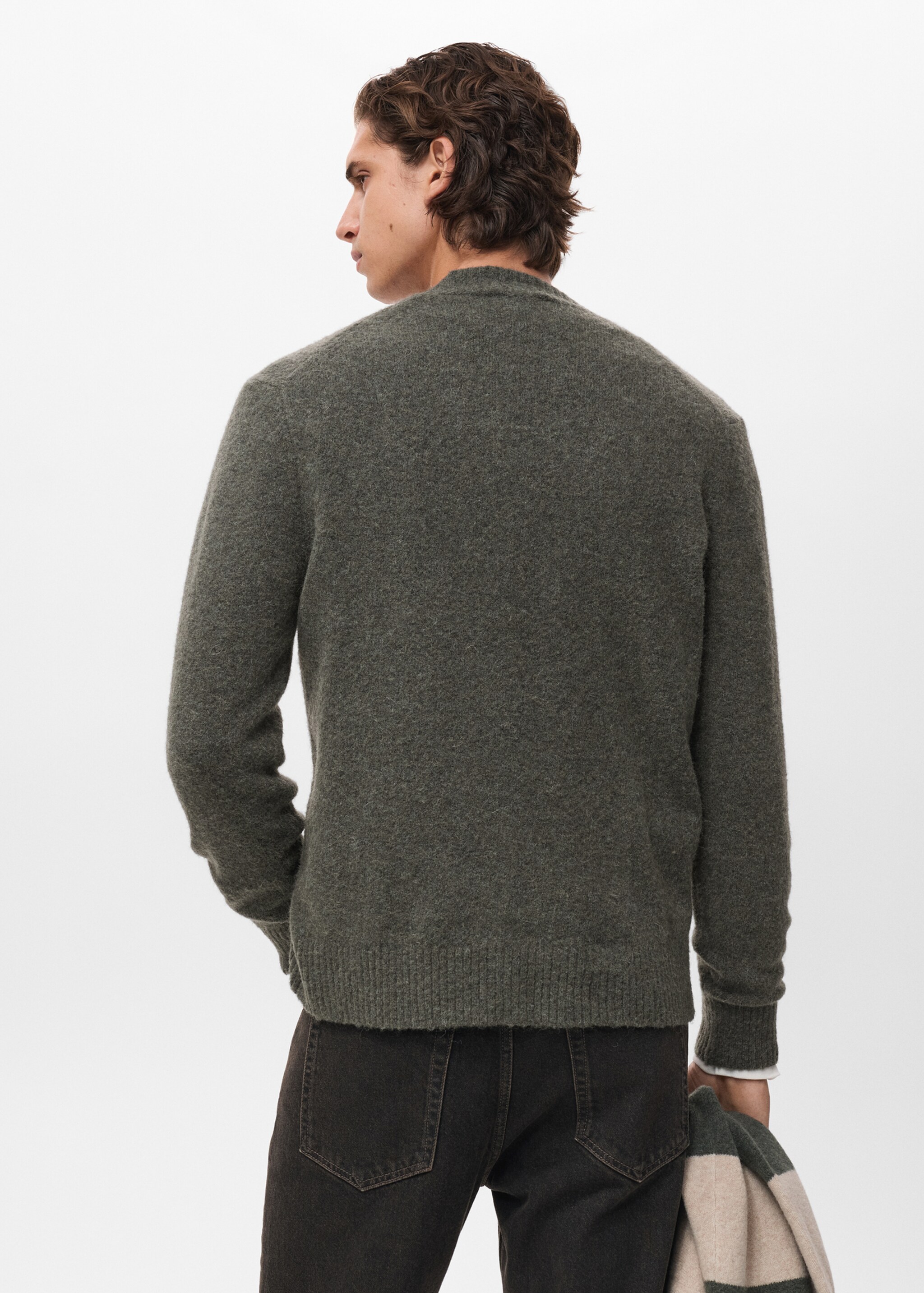 Wool-blend cardigan - Reverse of the article, Dark Green. Ref: 17097895-00.