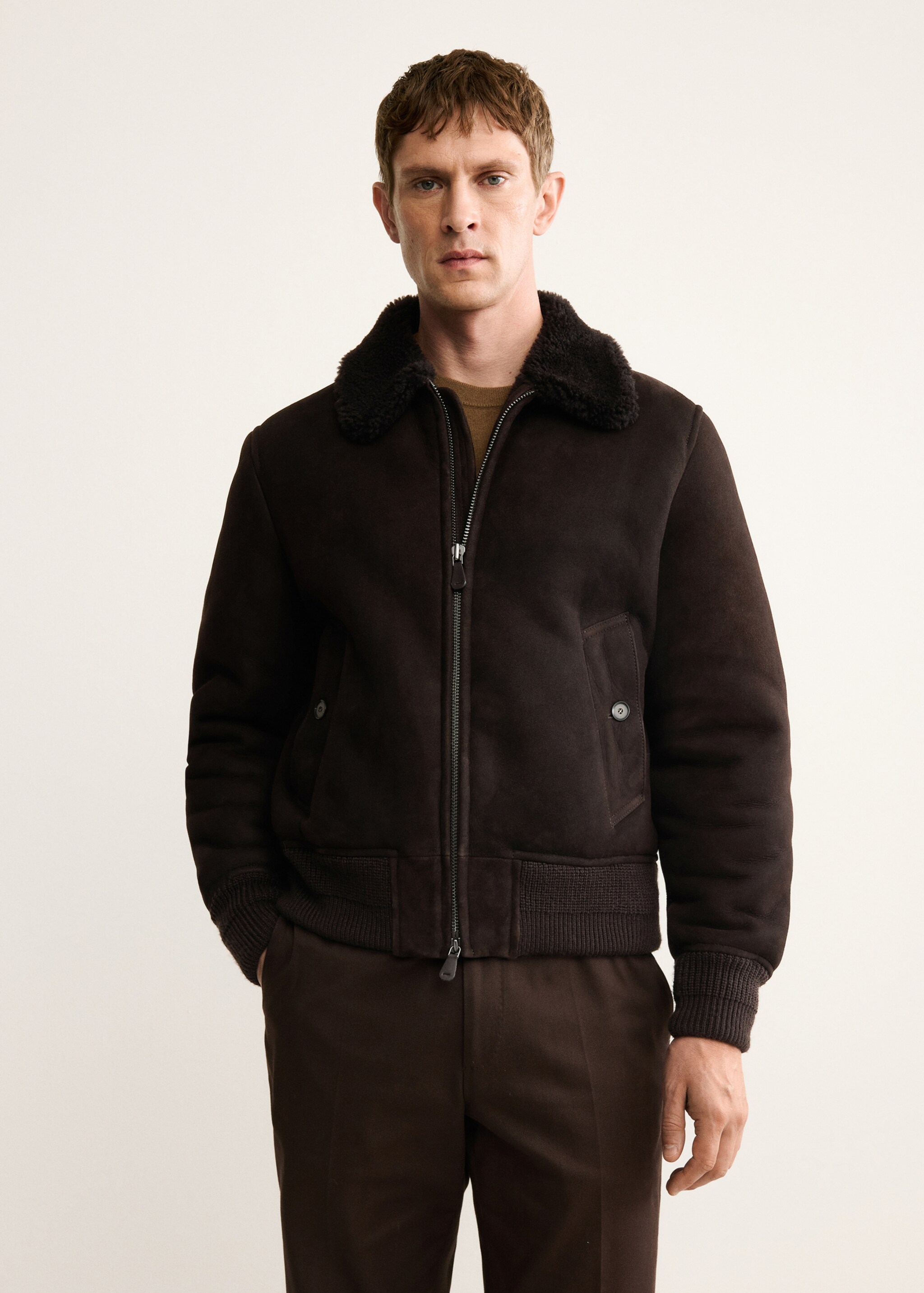 100% Suede Shearling Jacket - Medium plane, Brown. Ref: 17097897-00.