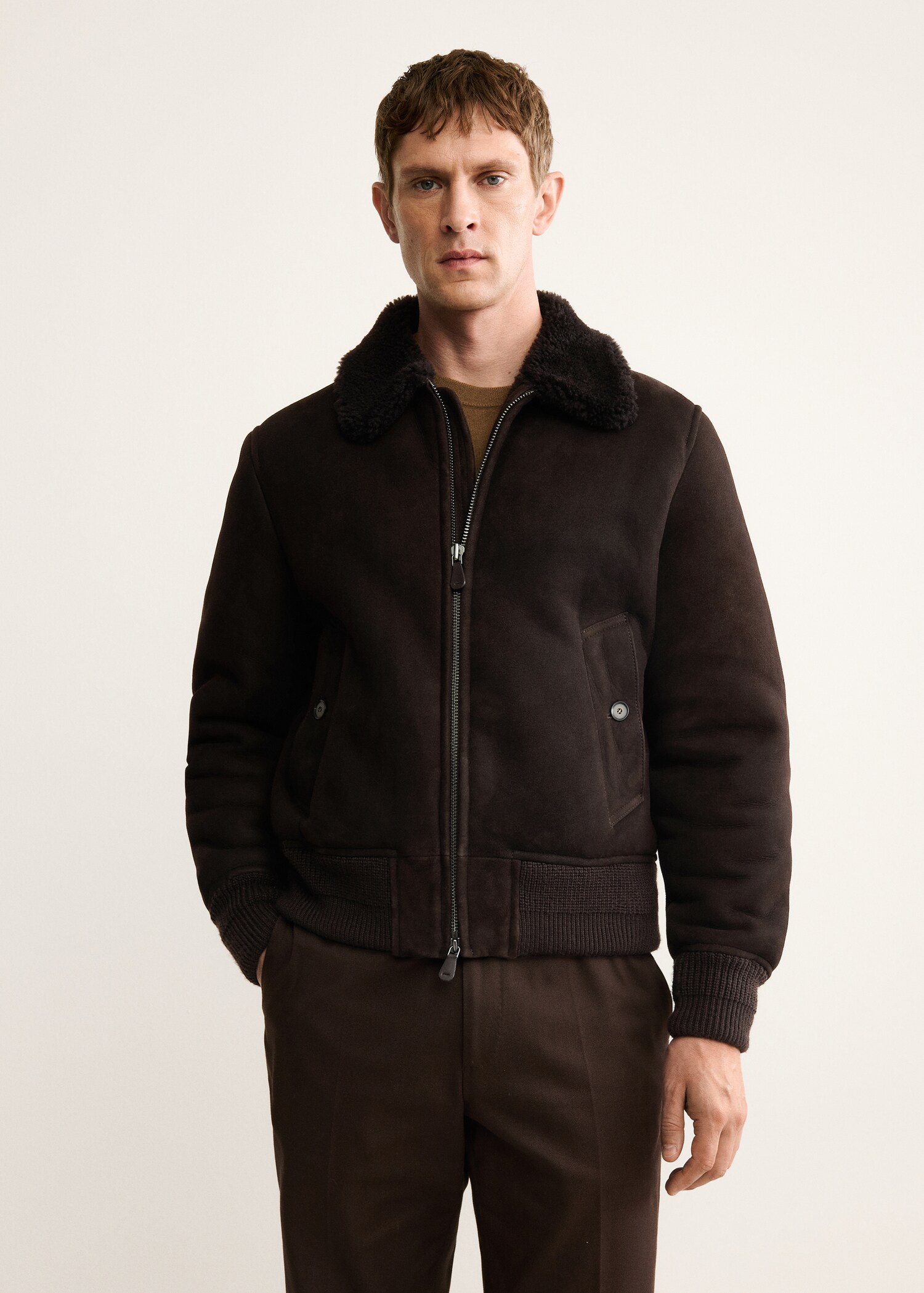 100% Suede Shearling Jacket - Medium plane