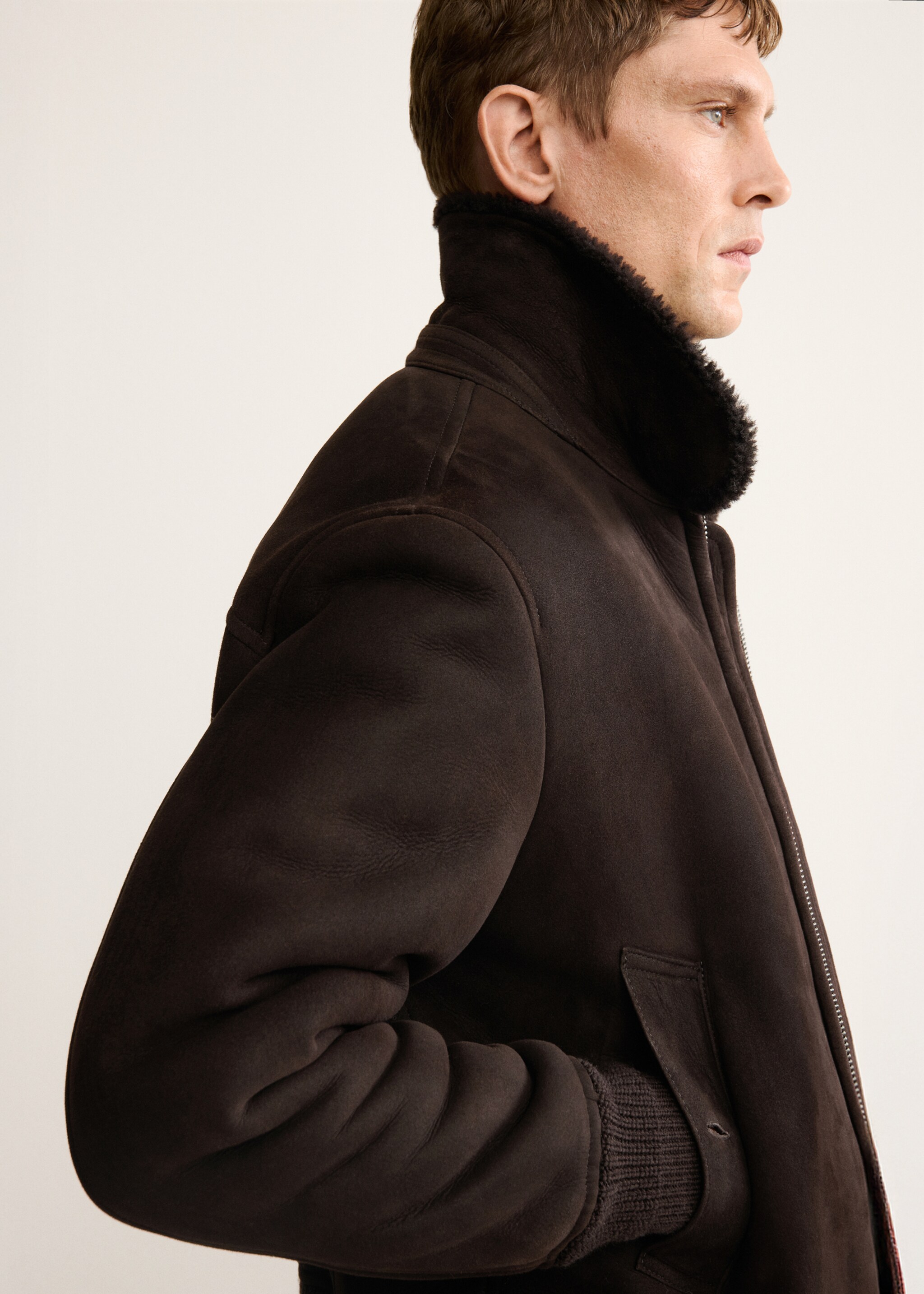 100% Suede Shearling Jacket - Details of the article 1, Brown. Ref: 17097897-00.