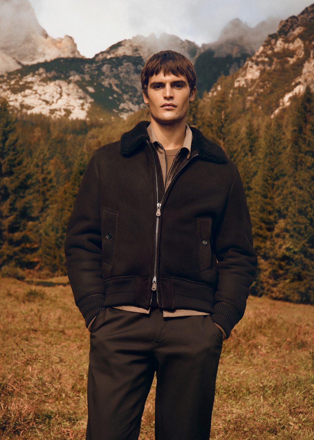 100% suede shearling bomber jacket