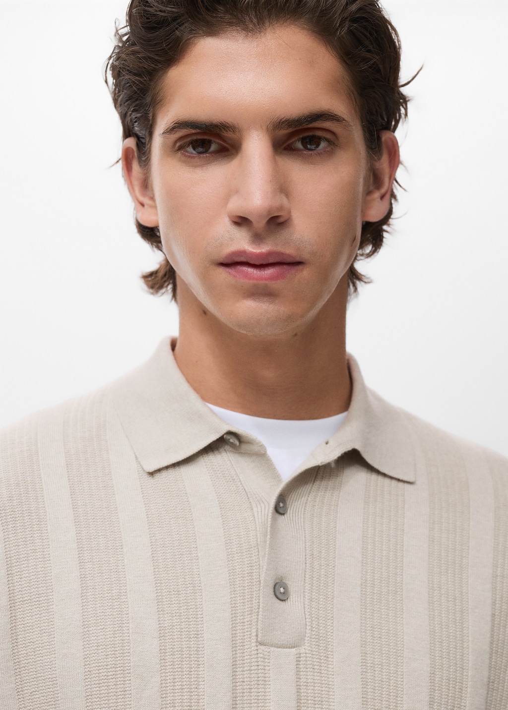 Ribbed knitted polo sweater