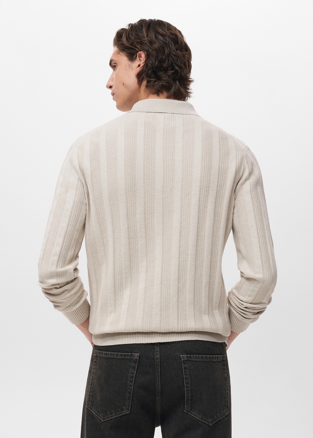 Ribbed knitted polo sweater