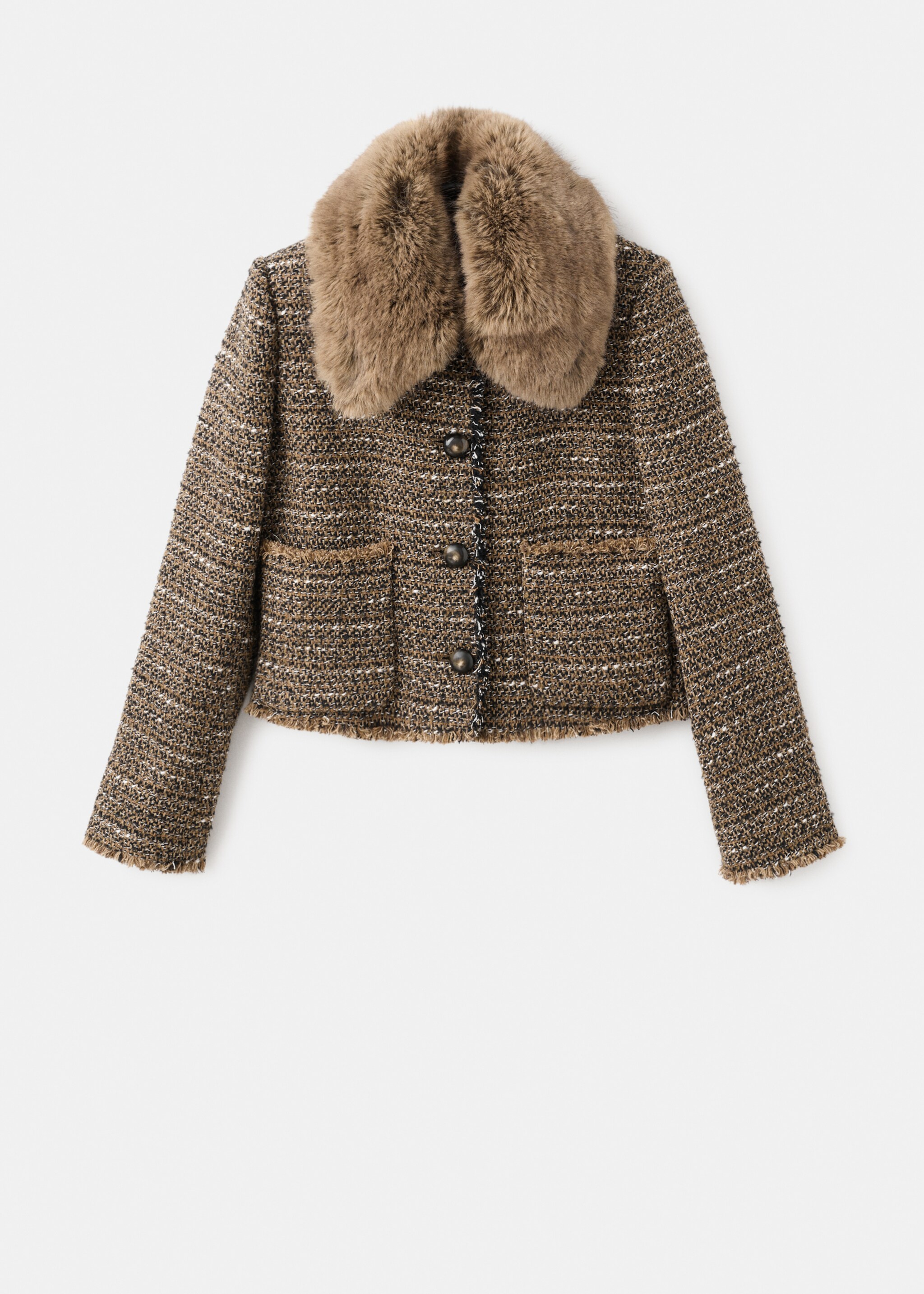 Tweed jacket with fur collar - Article without model, Brown. Ref: 17097911-00.