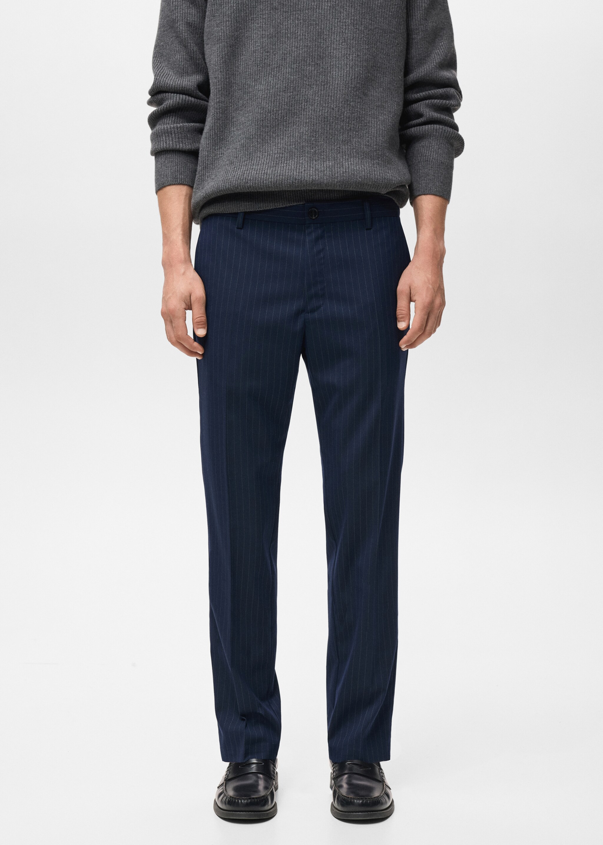 Striped slim-fit trousers - Medium plane, Night Blue. Ref: 17097912-00.