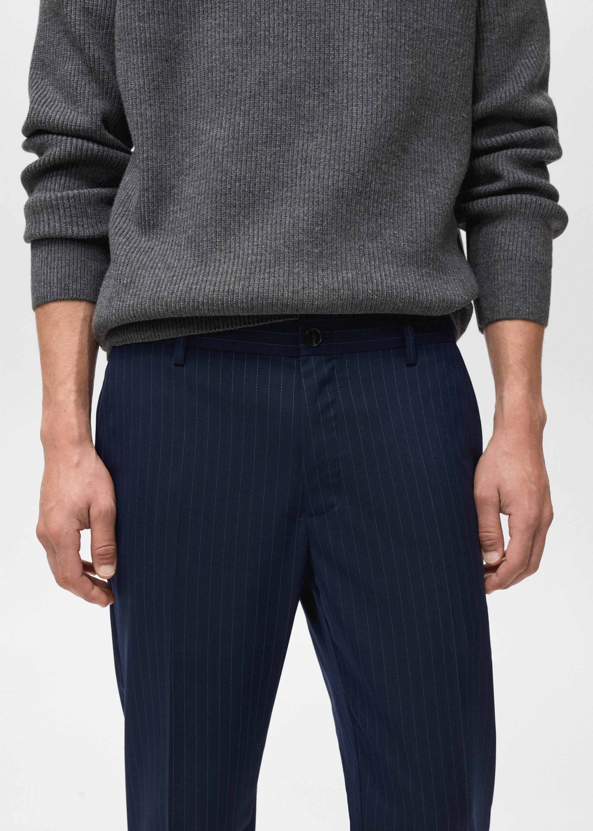 Striped slim-fit trousers - Details of the article 1, Night Blue. Ref: 17097912-00.