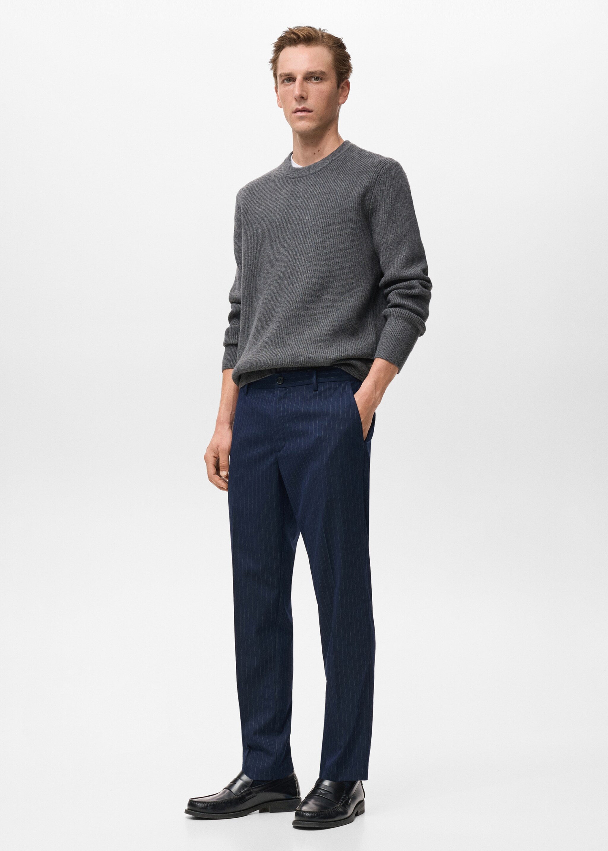 Striped slim-fit trousers - Details of the article 2, Night Blue. Ref: 17097912-00.