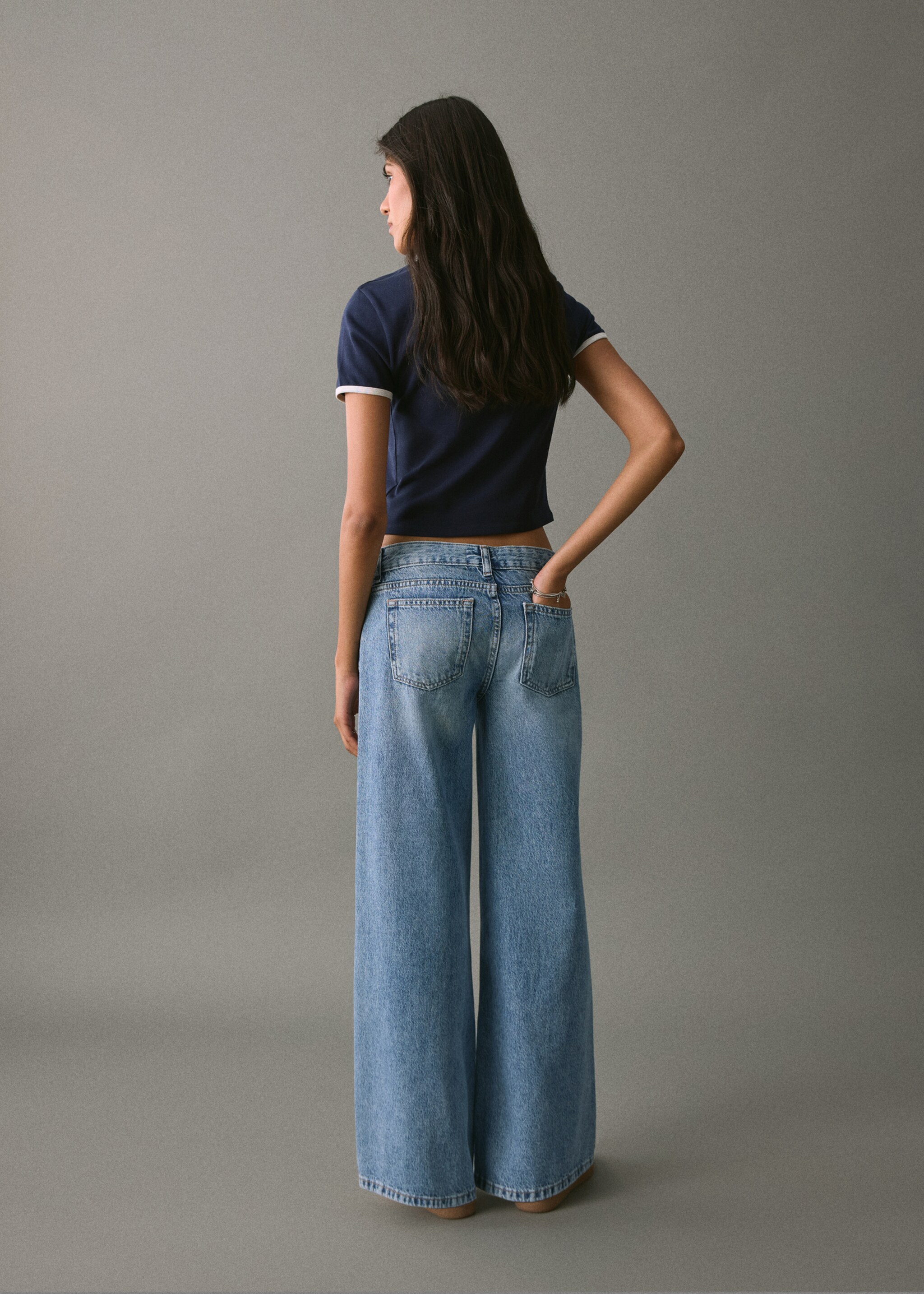 Wide leg jeans with seam detail - Reverse of the article, Medium Blue. Ref: 17098264-00.