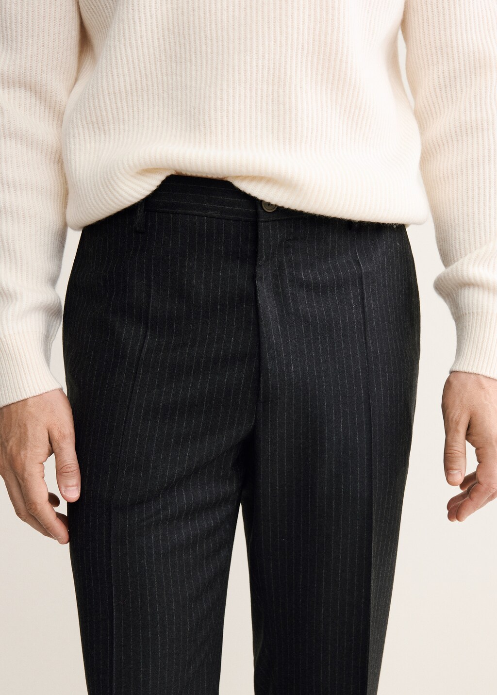 100% virgin wool regular-fit pinstripe trousers