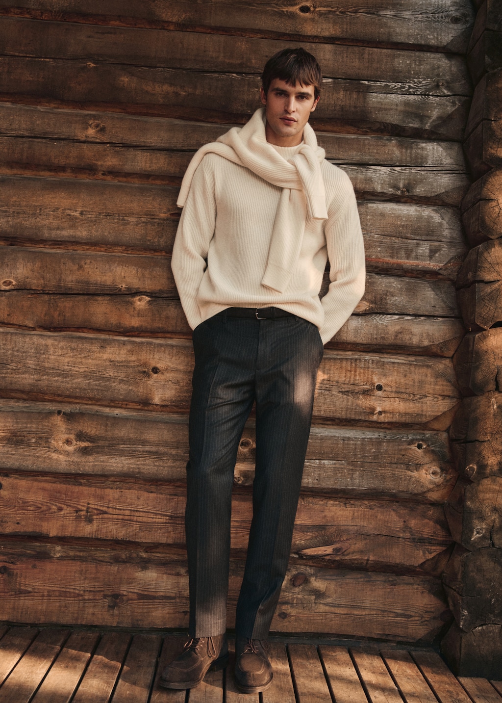 100% virgin wool regular-fit pinstripe trousers