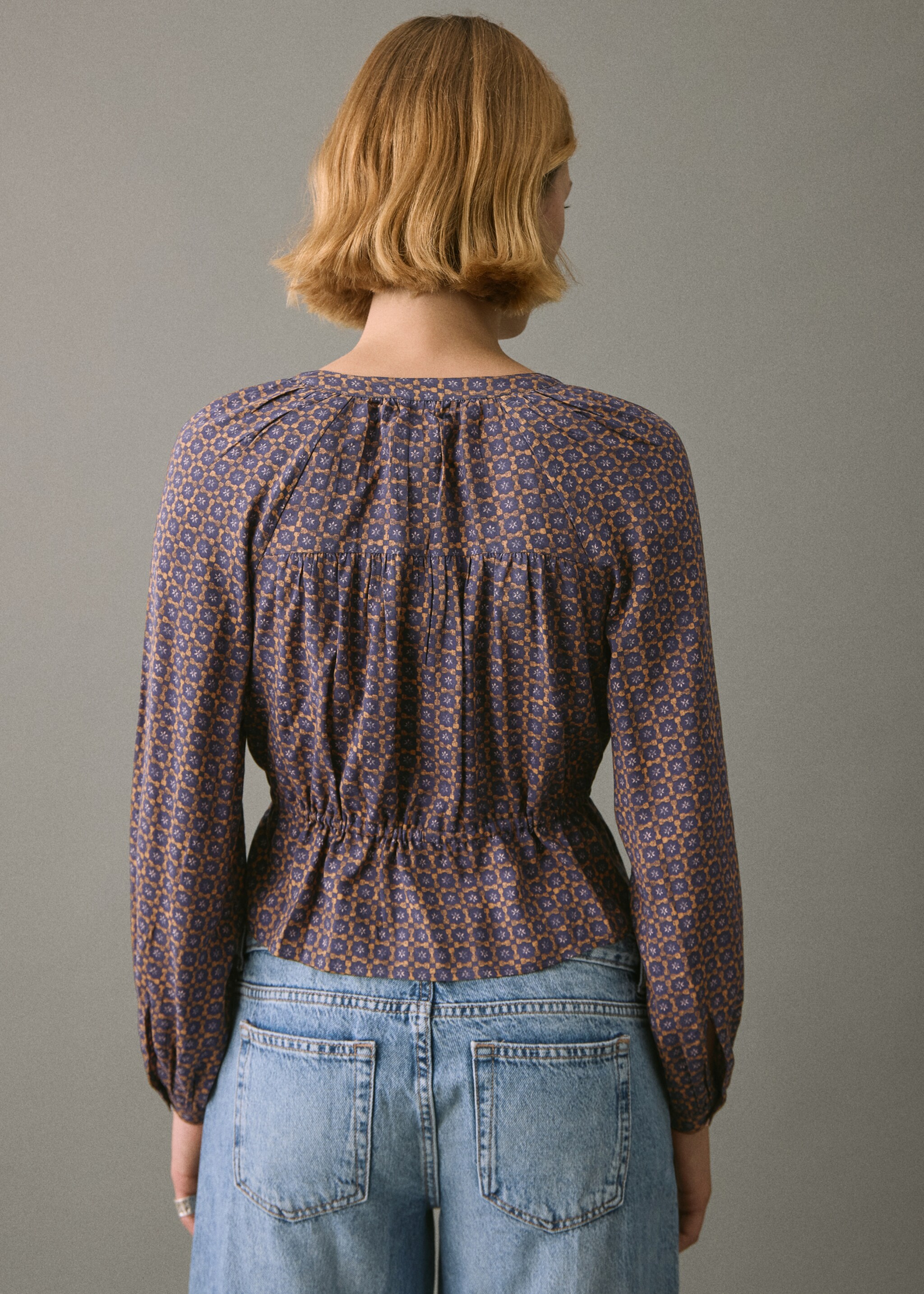 Flowy printed blouse - Reverse of the article, Dark Navy. Ref: 17098266-00.