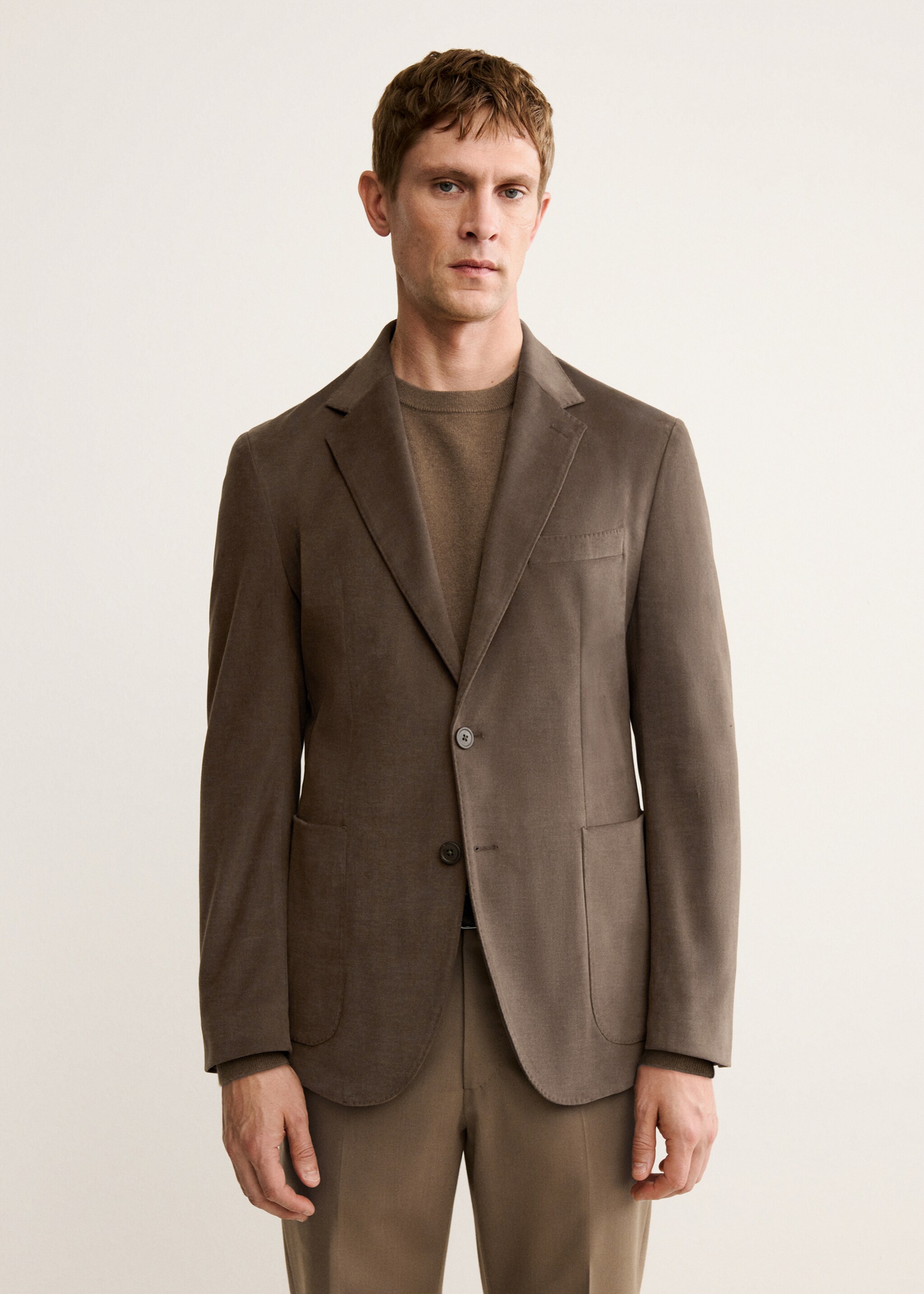 Structured slim fit cotton blazer - Medium plane, Caramel. Ref: 17098268-00.