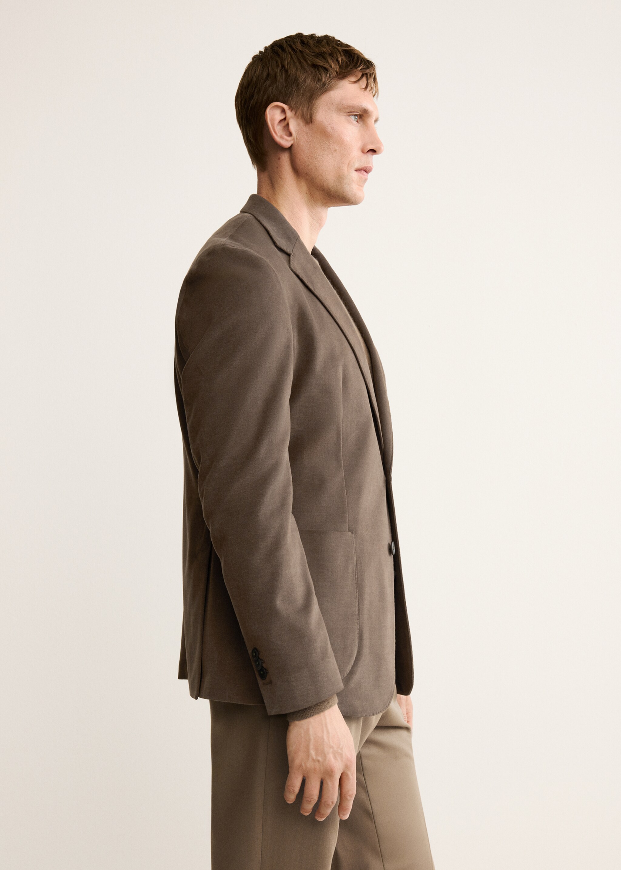 Structured slim fit cotton blazer - Details of the article 2, Caramel. Ref: 17098268-00.