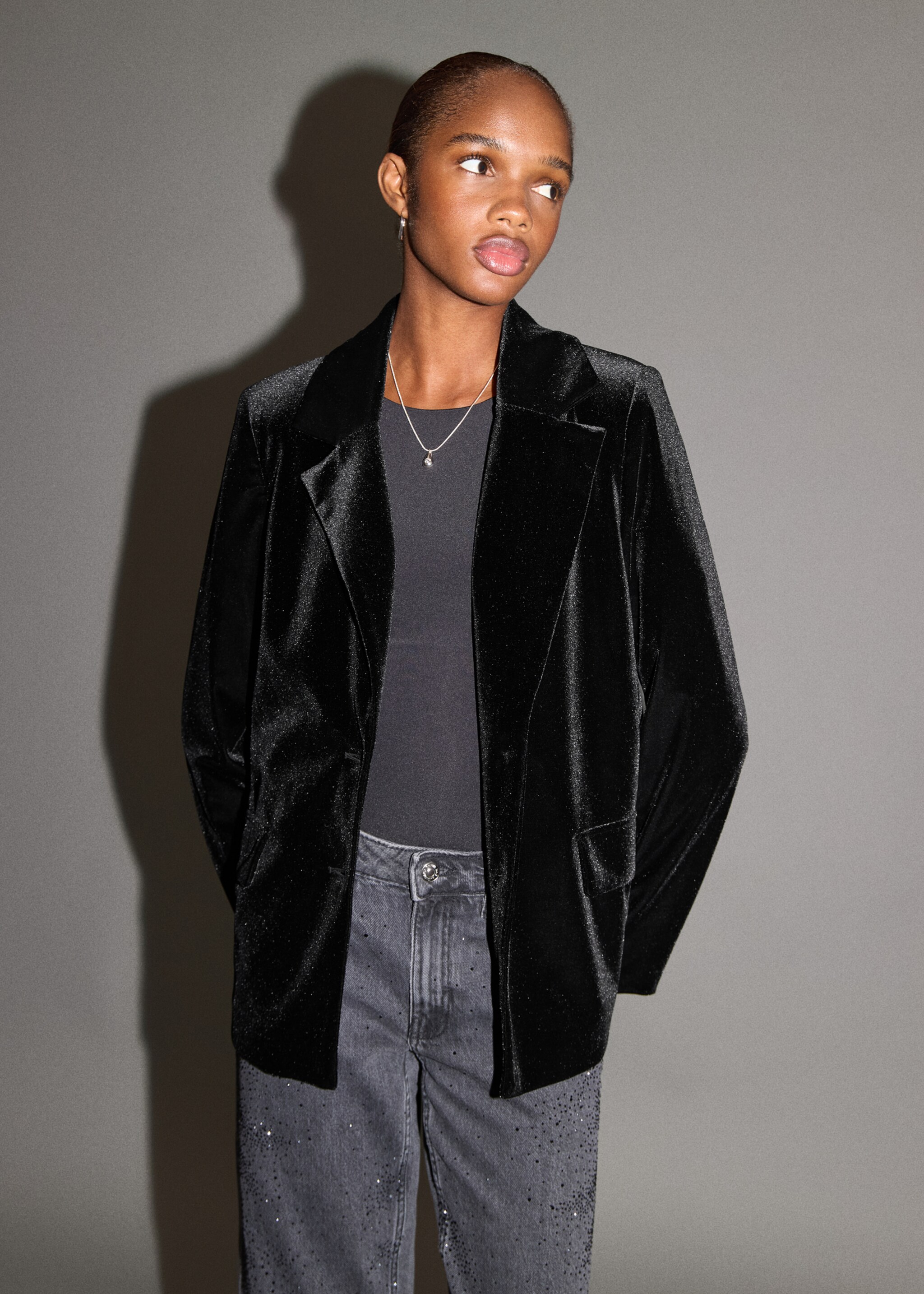 Velvet jacket - Medium plane, Black. Ref: 17098272-00.