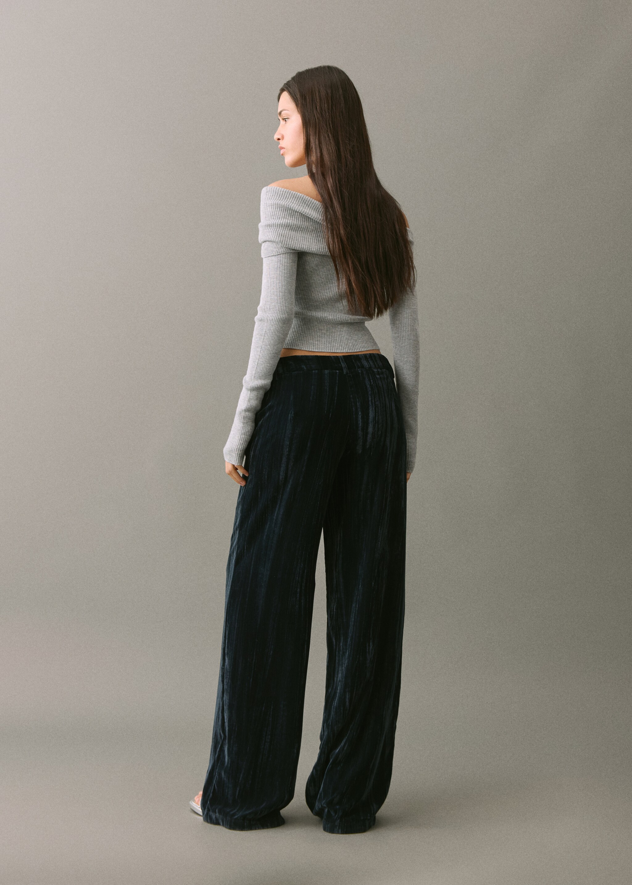Pantalon droit en velours - Verso de l’article, Bleu marine. Ref: 17098274-00.