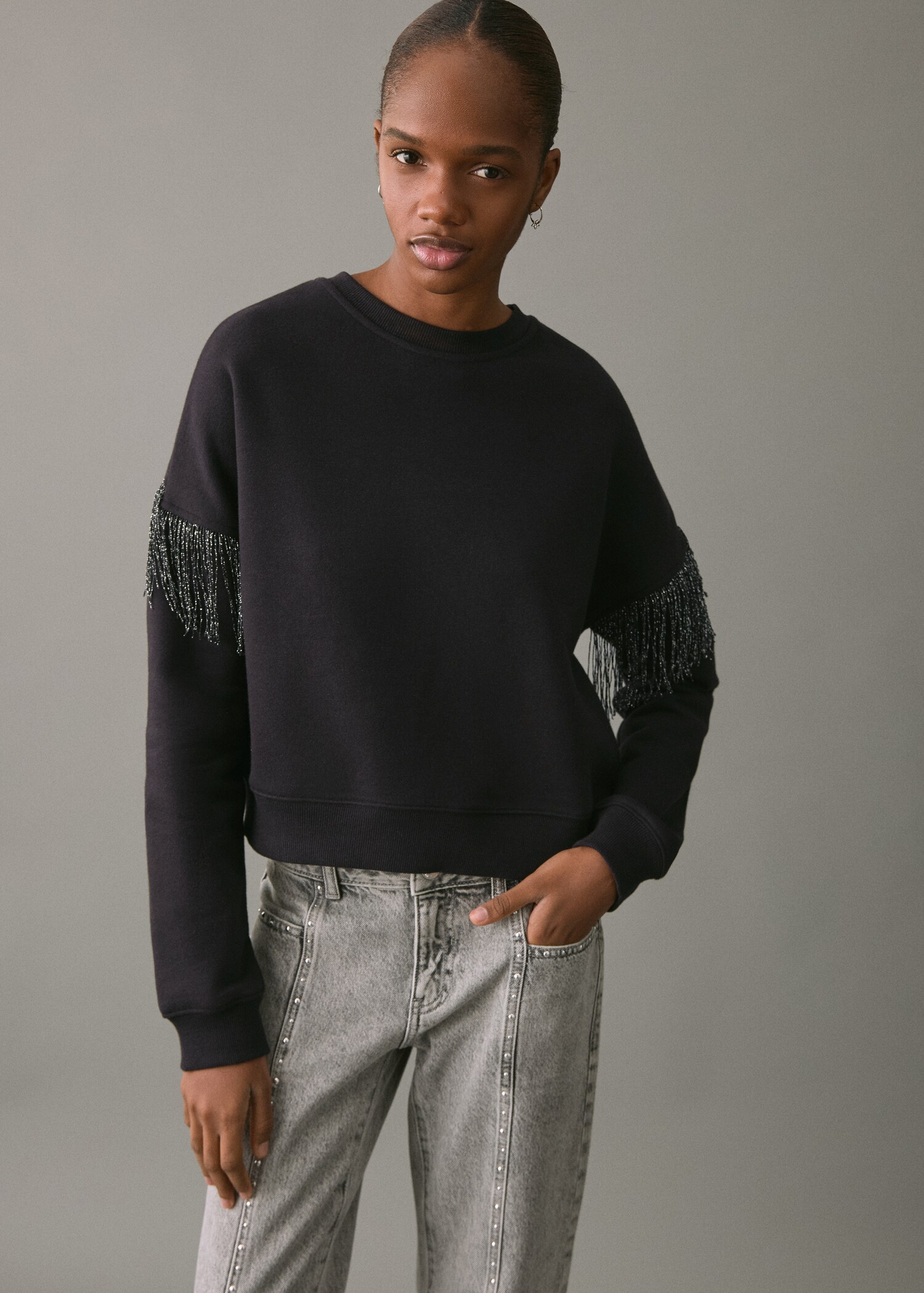 Fringed cotton-blend sweatshirt - Medium plane