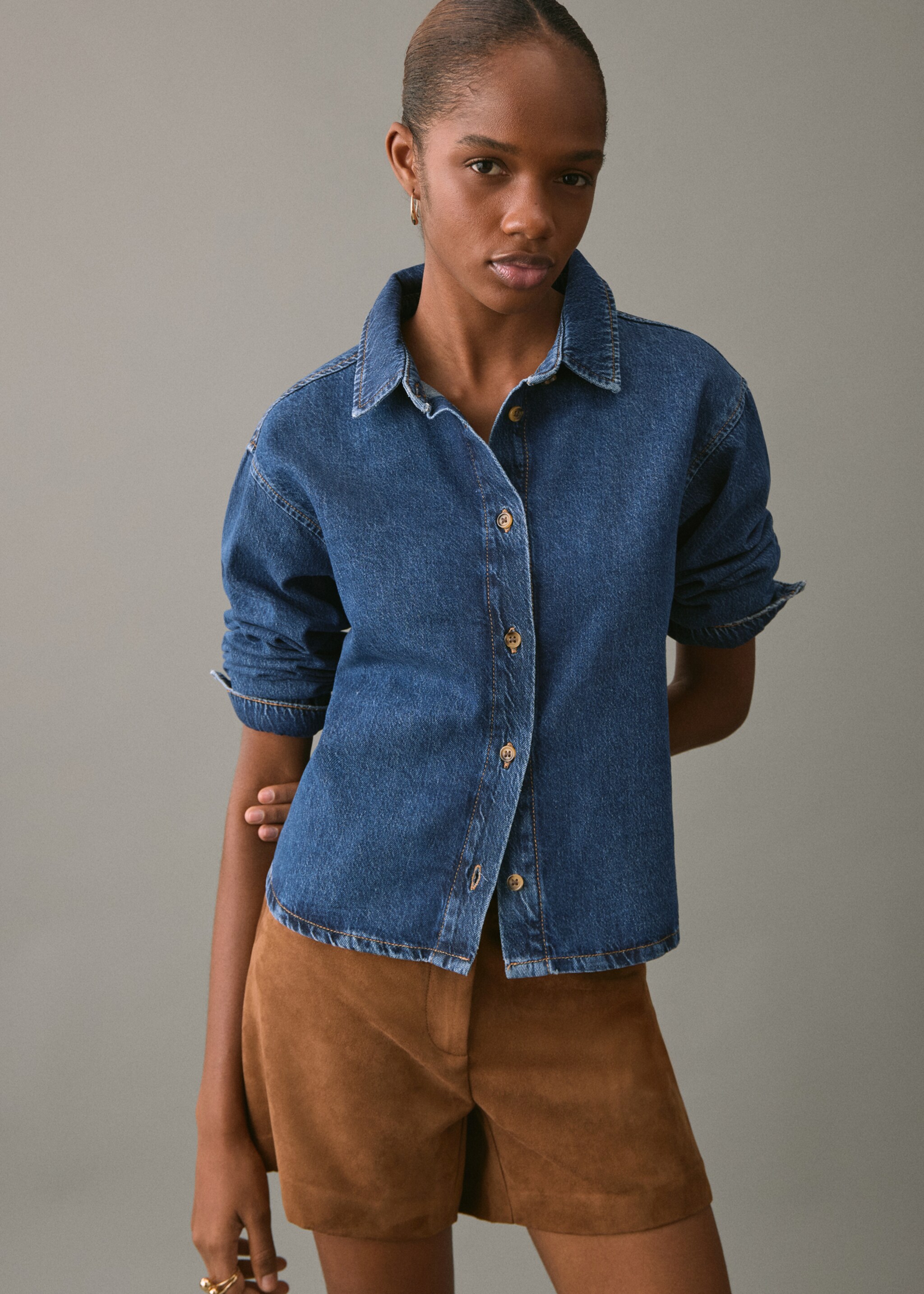 Denim cotton shirt - Medium plane, Dark Blue. Ref: 17098286-00.