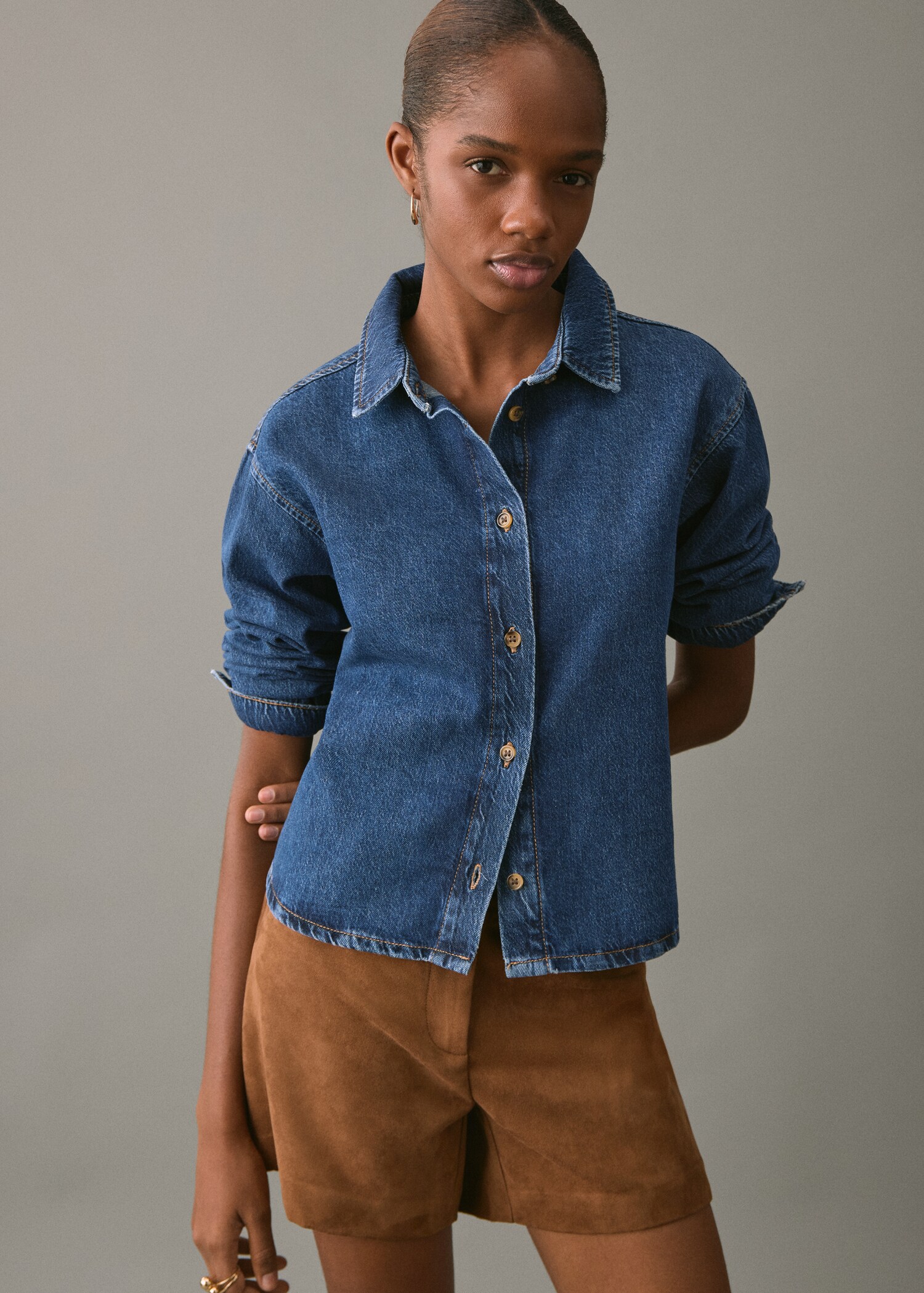 Chemise en coton jean - Plan moyen