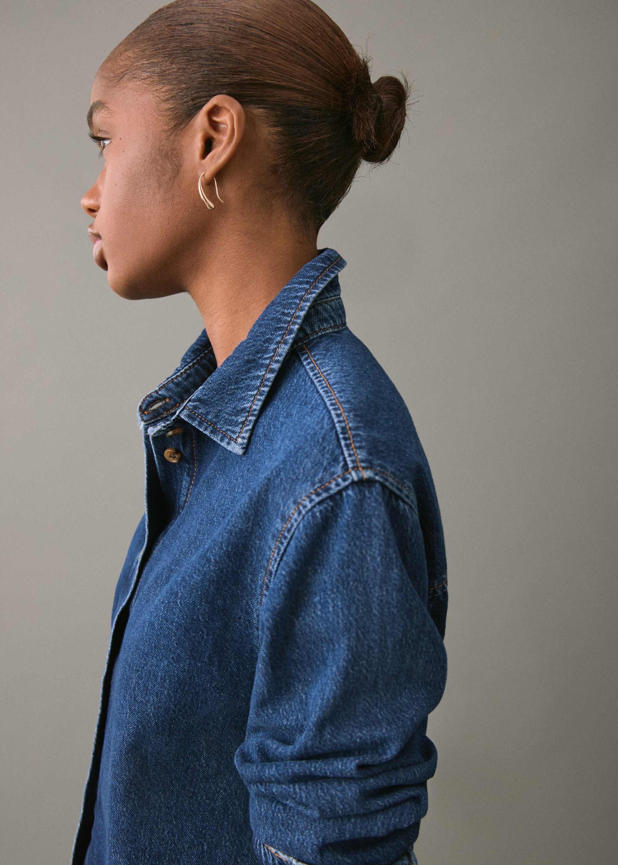 Denim cotton shirt - Details of the article 1, Dark Blue. Ref: 17098286-00.