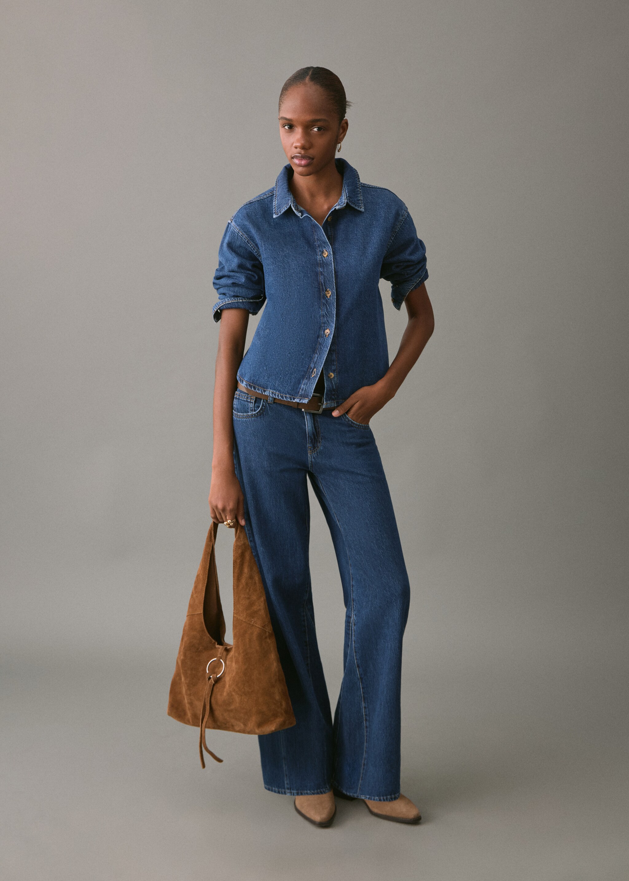 Denim cotton shirt - Details of the article 2, Dark Blue. Ref: 17098286-00.