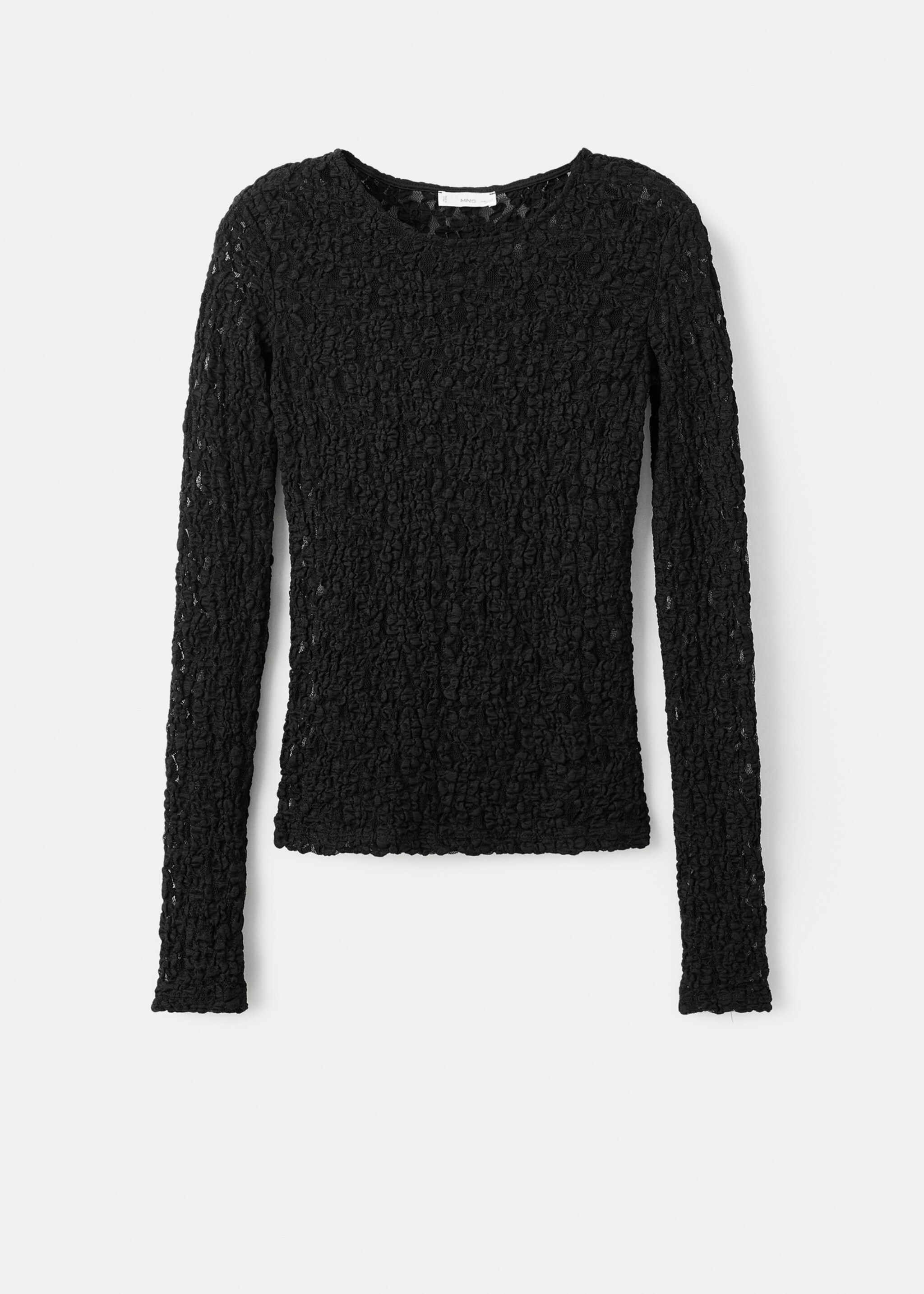 Long sleeve lace T-shirt - Article without model, Black. Ref: 17098287-00.