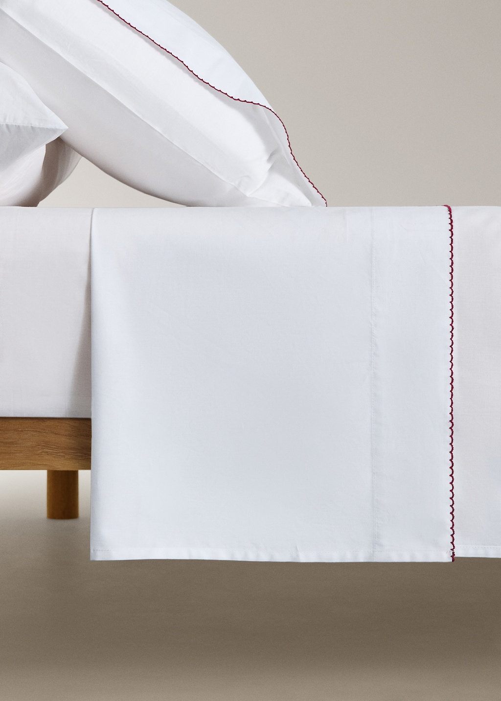 Percale cotton children's top sheet with contrasting picot detail for 90cm bed