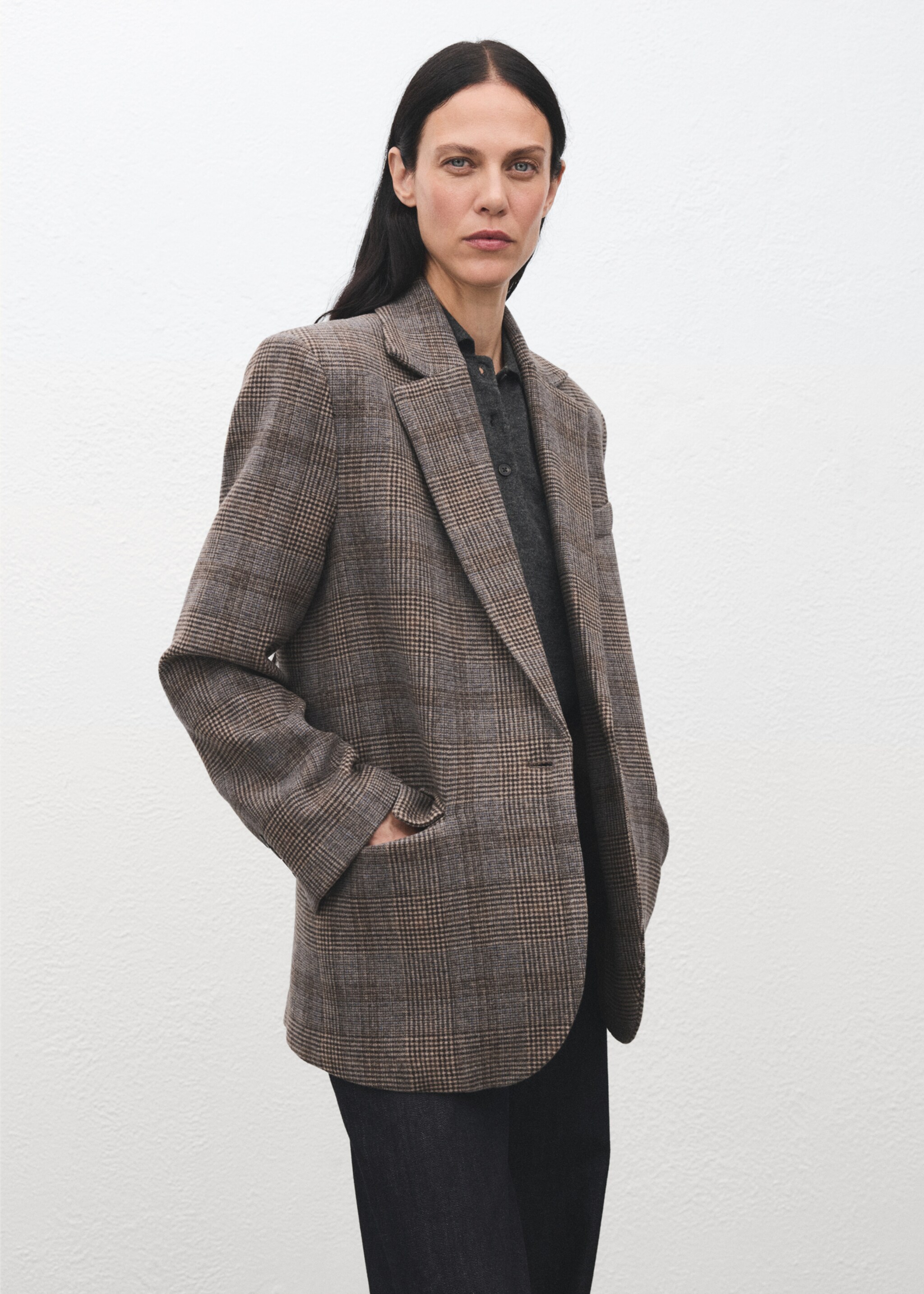 Wool check blazer - Medium plane, Brown. Ref: 17098636-00.