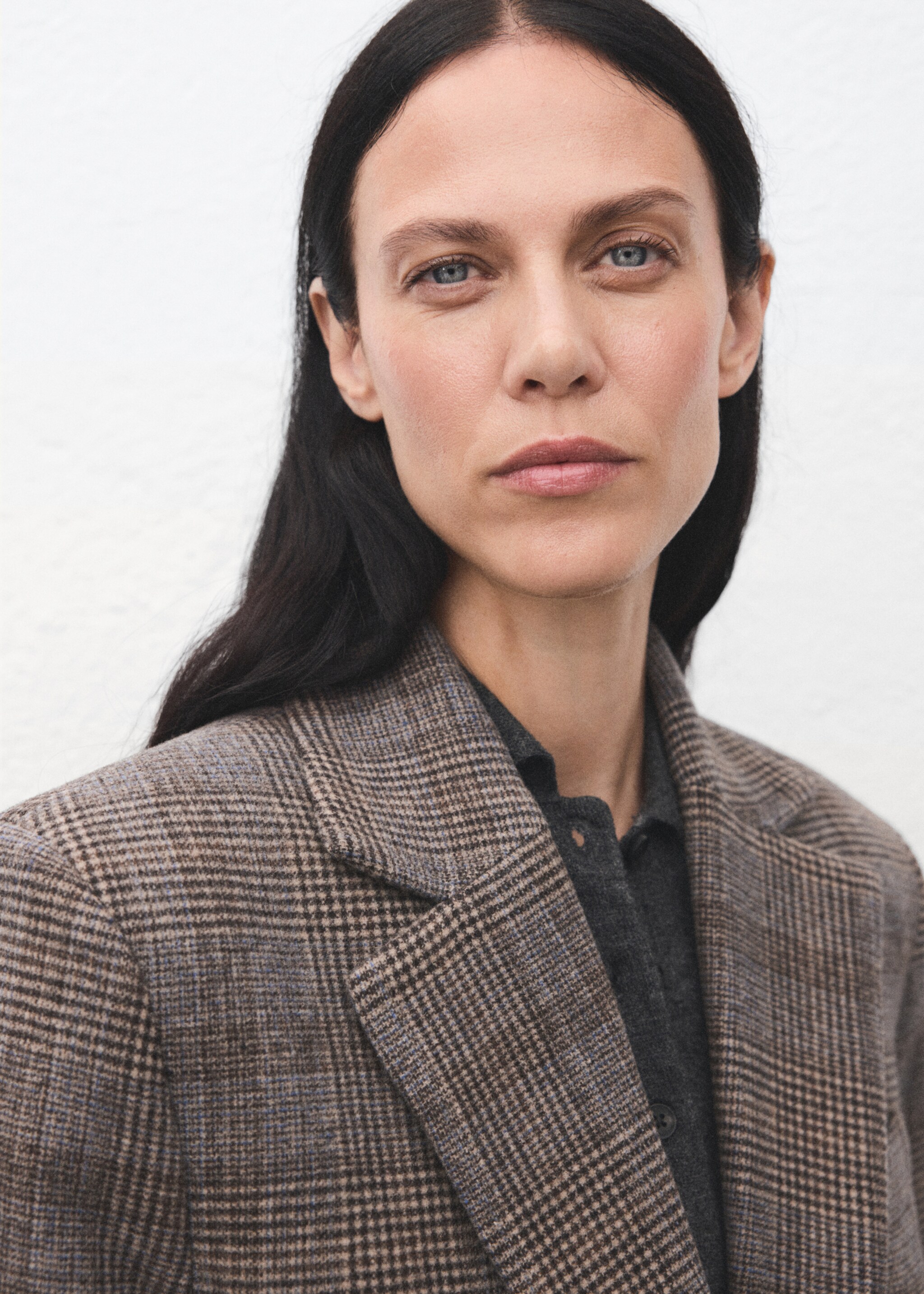 Wool check blazer - Details of the article 1, Brown. Ref: 17098636-00.