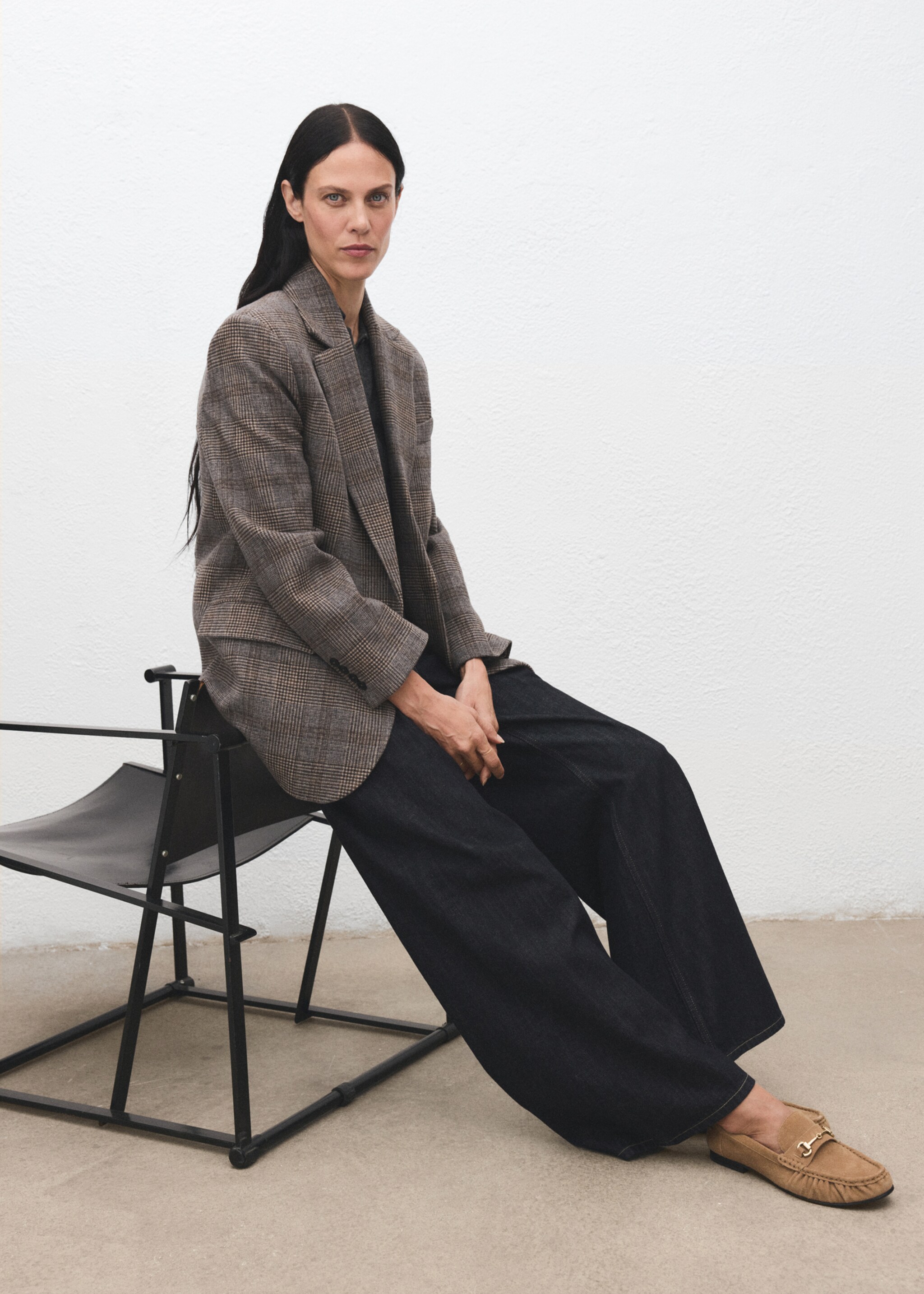 Wool check blazer - Details of the article 2, Brown. Ref: 17098636-00.
