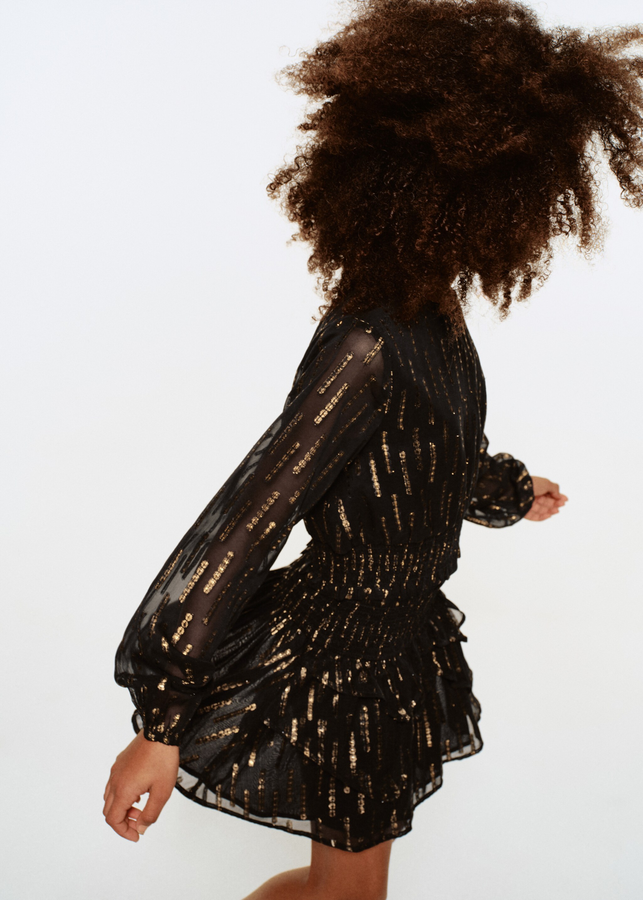 Blouse with lurex details - Medium plane, Black. Ref: 17099099-00.