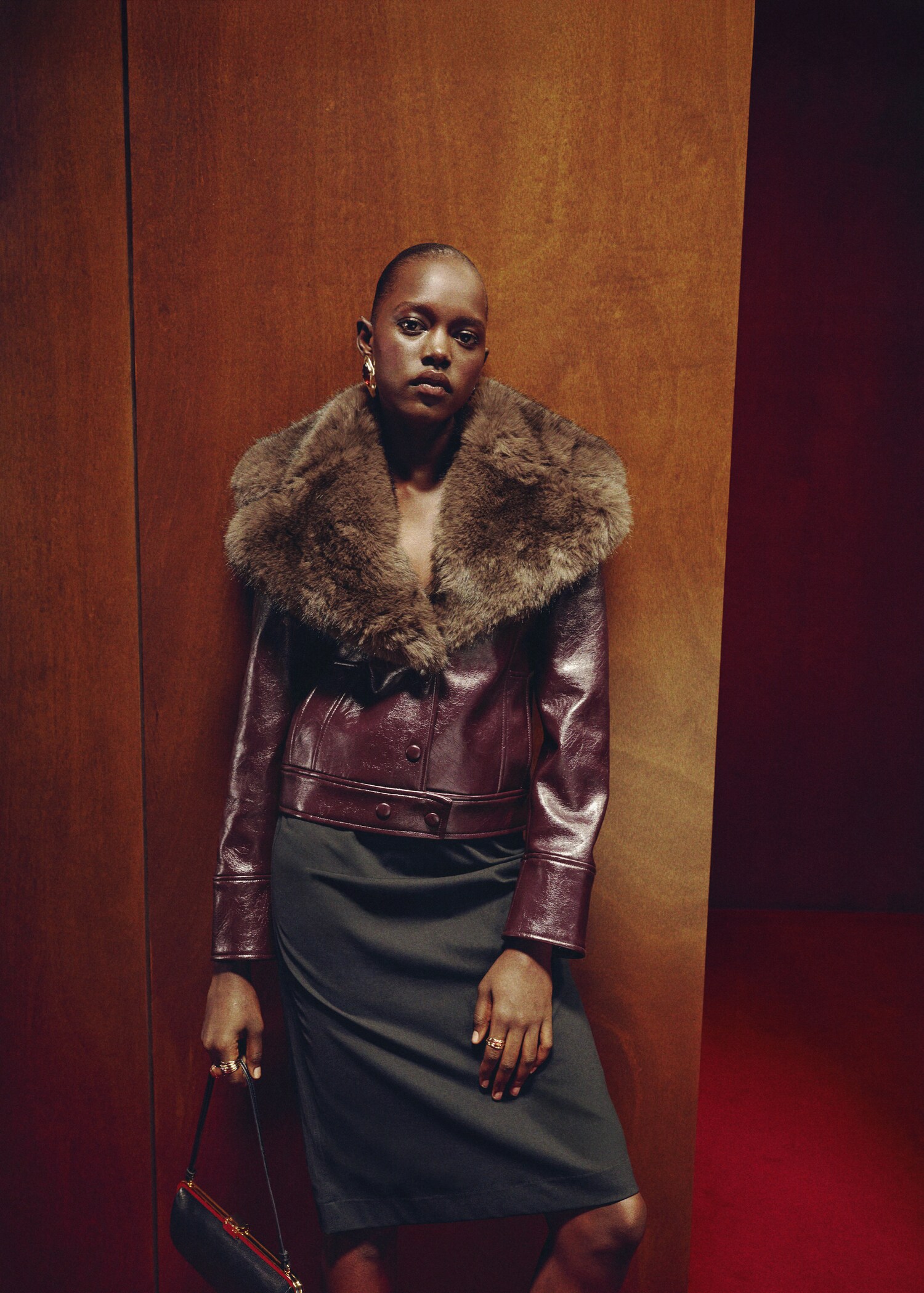 Leather-effect jacket with fur-effect collar - Medium plane