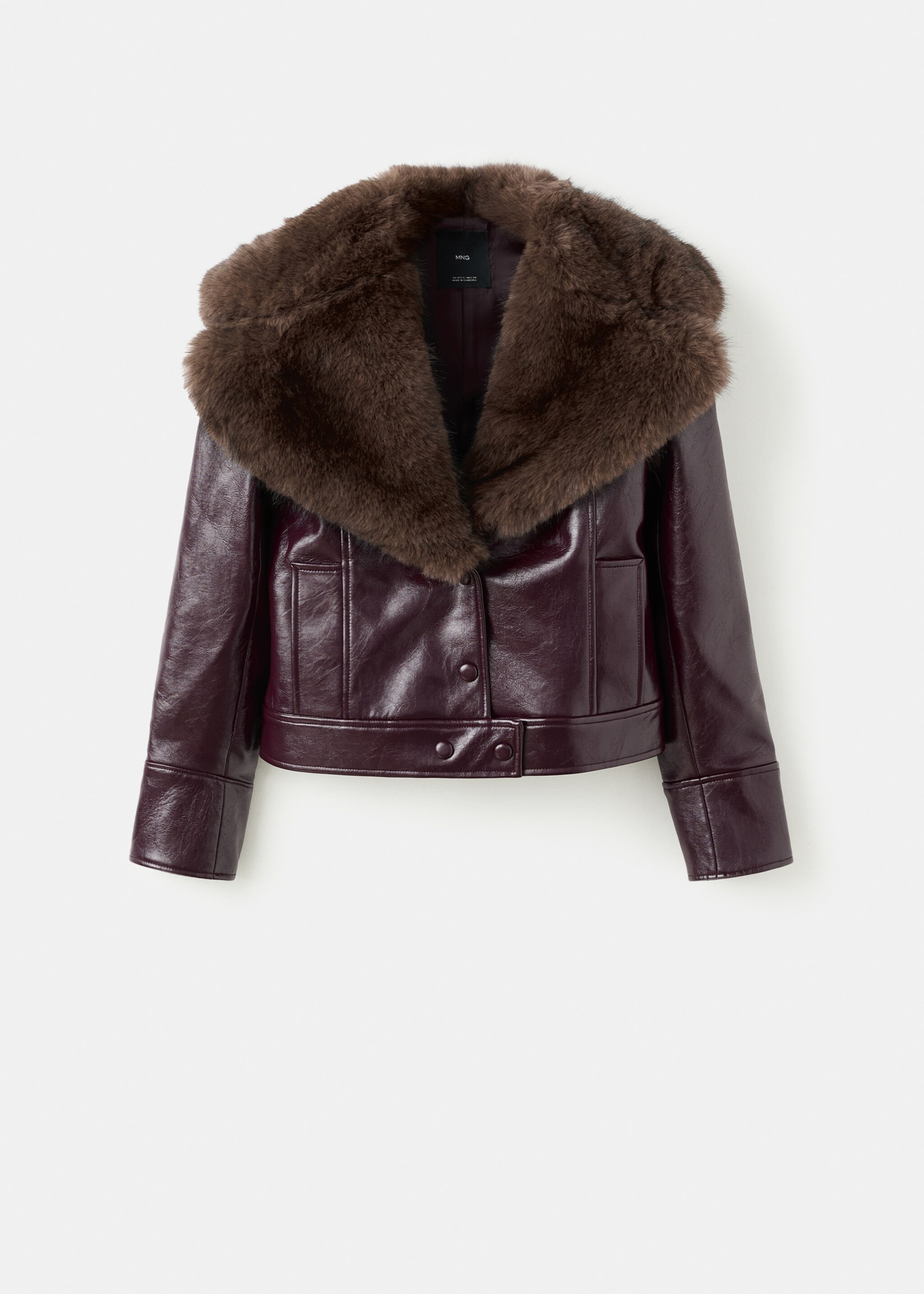 Leather-effect jacket with fur-effect collar - Article without model, Maroon. Ref: 17099101-00.