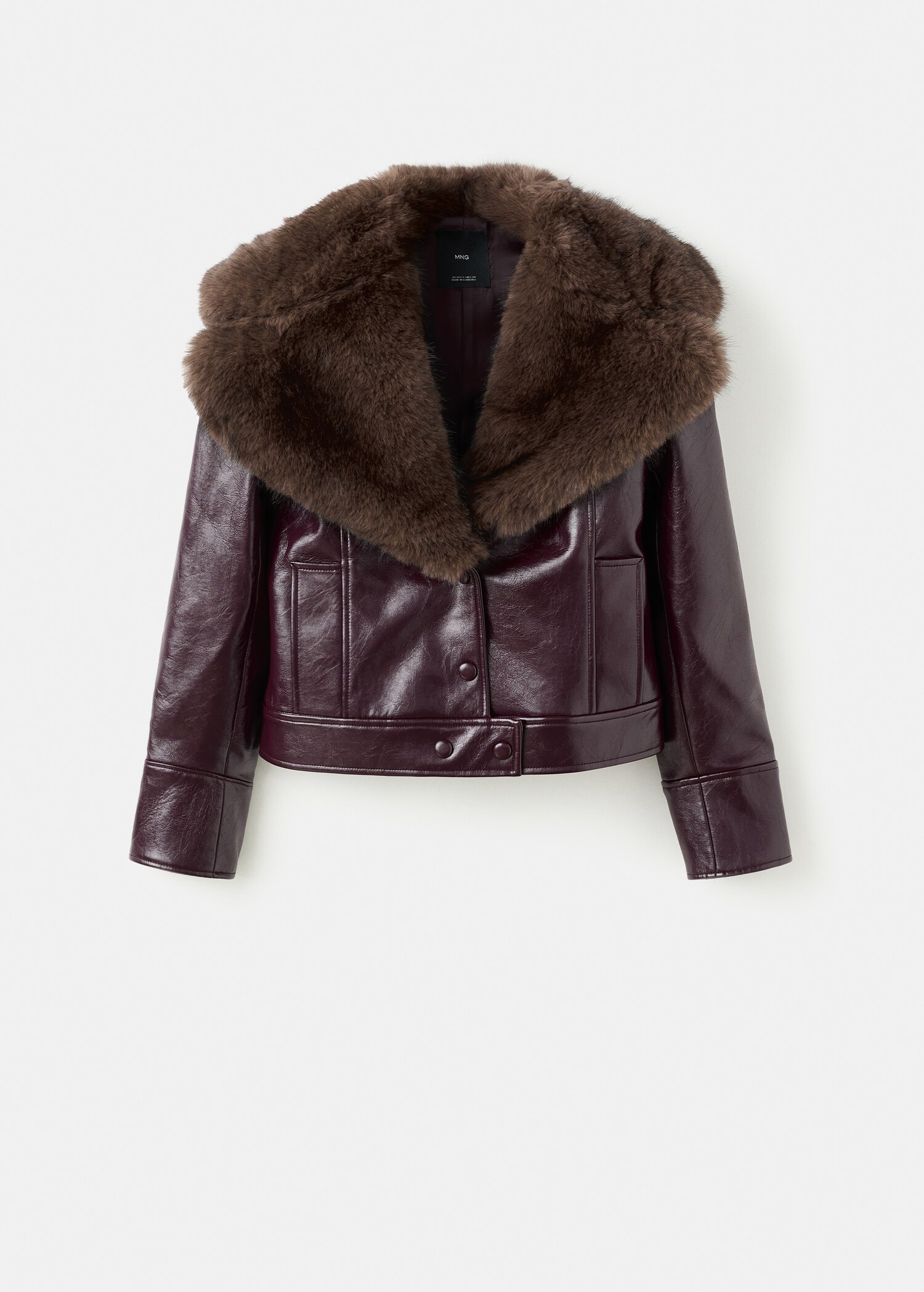 Leather-effect jacket with fur-effect collar - Article without model