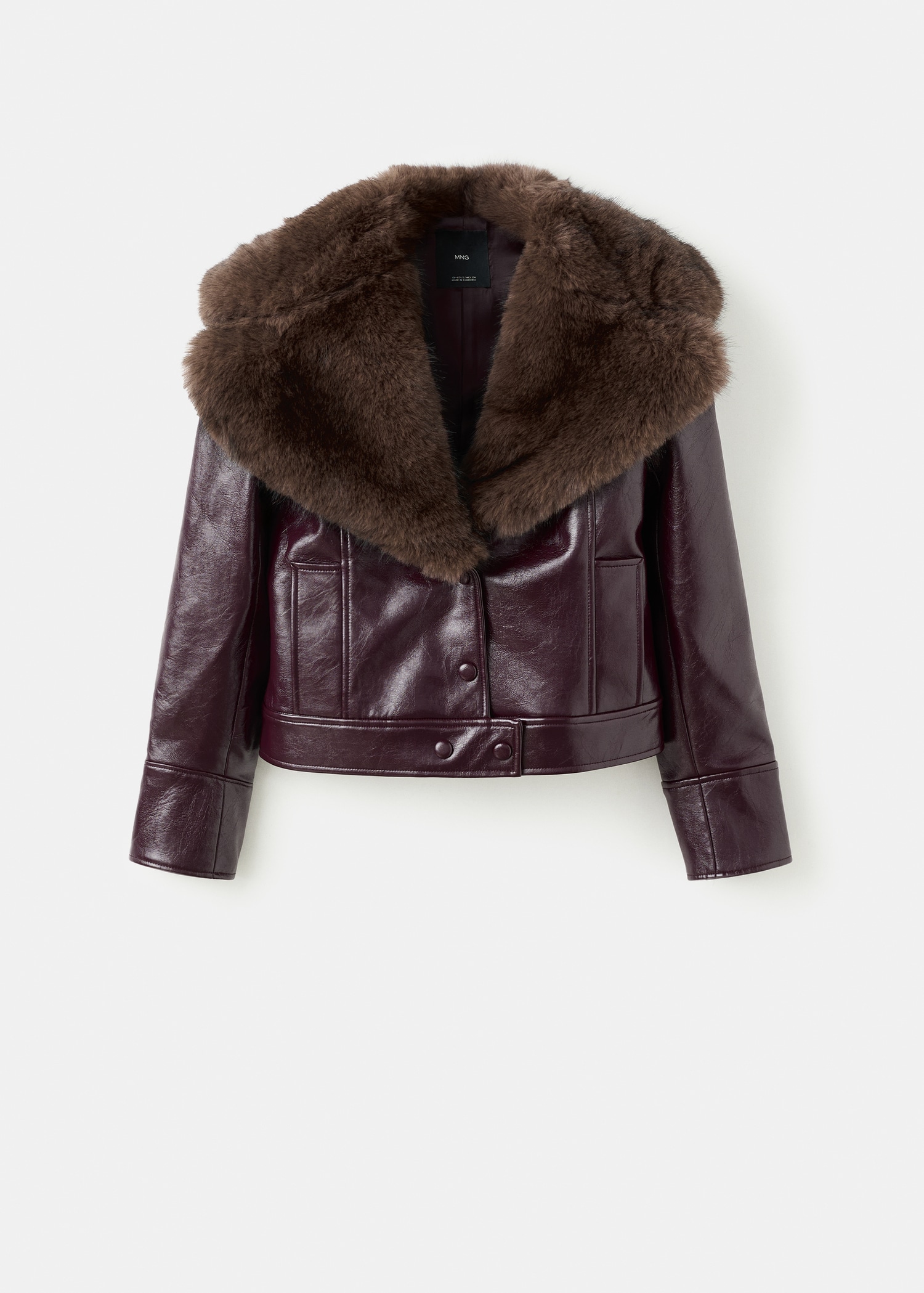 Faux-leather jacket with fur-effect collar - Article without model