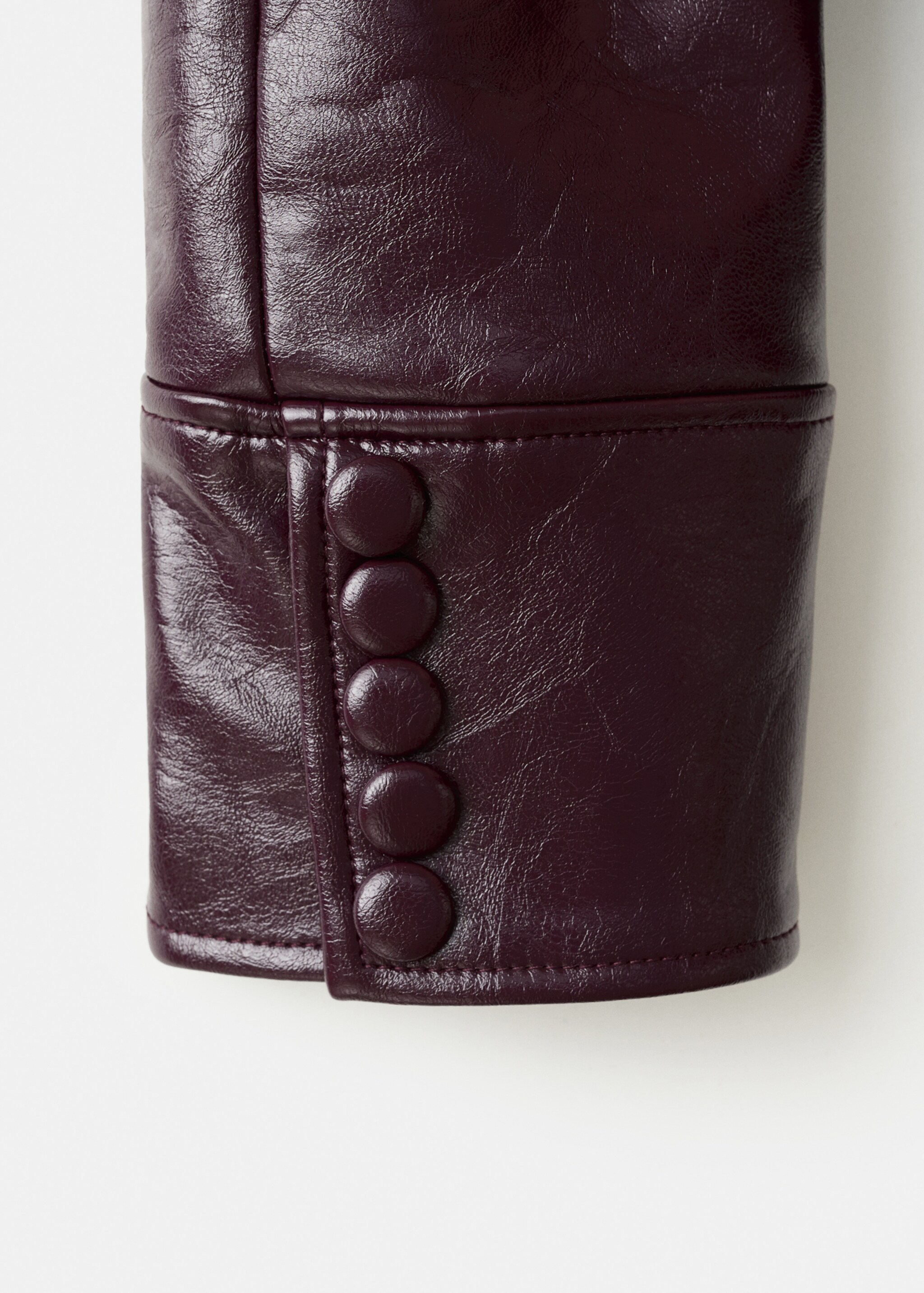 Leather-effect jacket with fur-effect collar - Details of the article 0, Maroon. Ref: 17099101-00.
