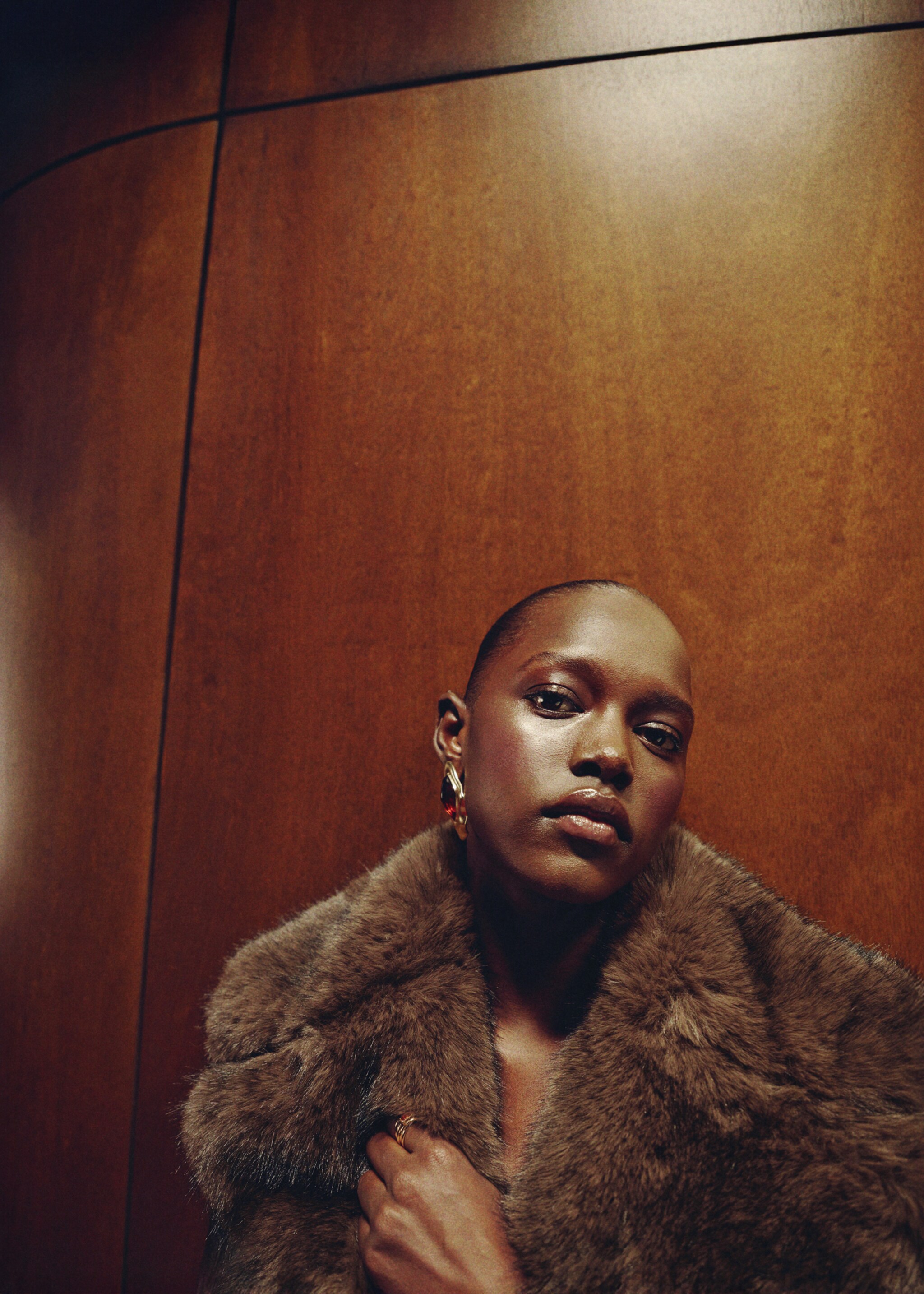 Leather-effect jacket with fur-effect collar - Details of the article 2, Maroon. Ref: 17099101-00.
