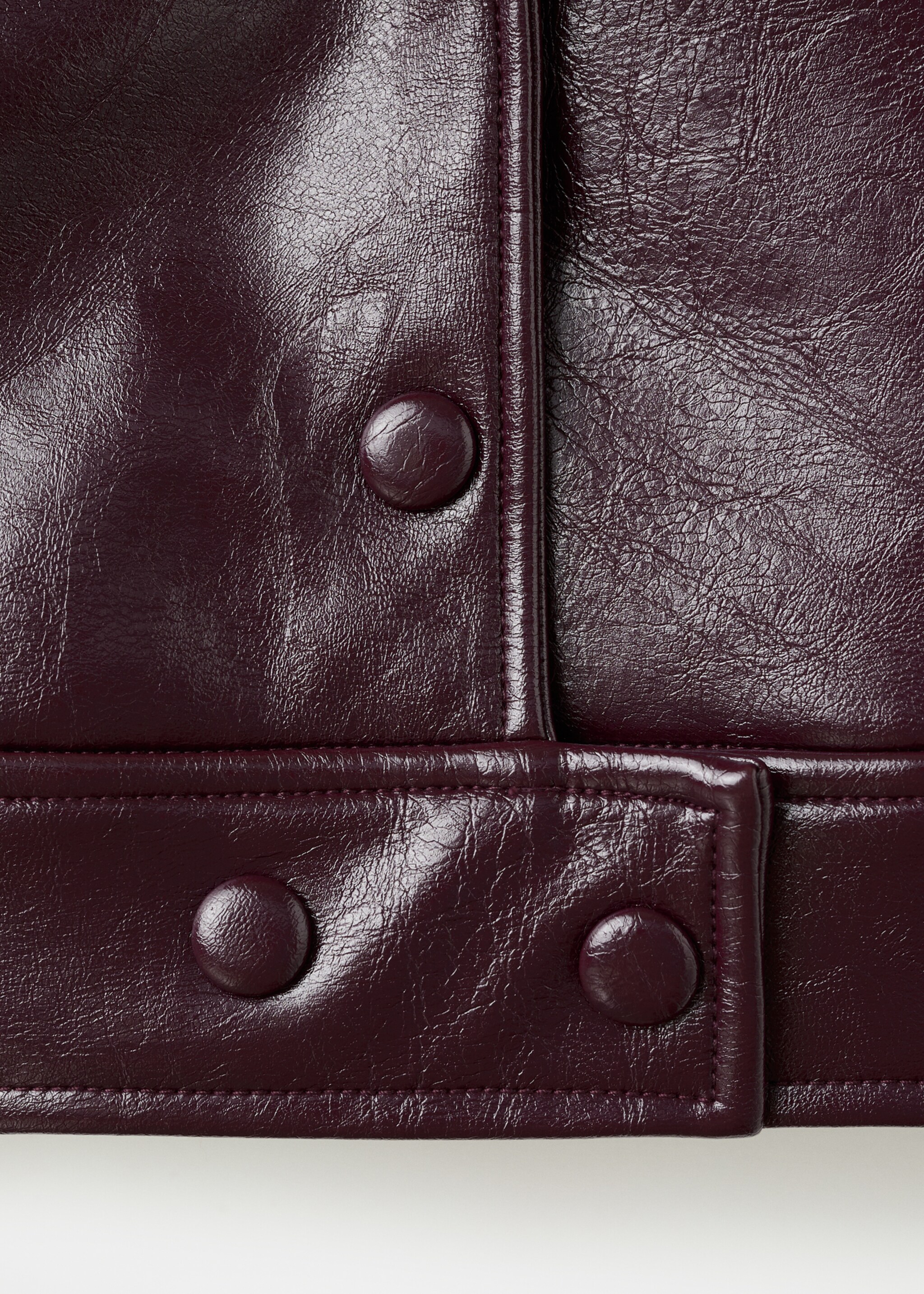Leather-effect jacket with fur-effect collar - Details of the article 8, Maroon. Ref: 17099101-00.