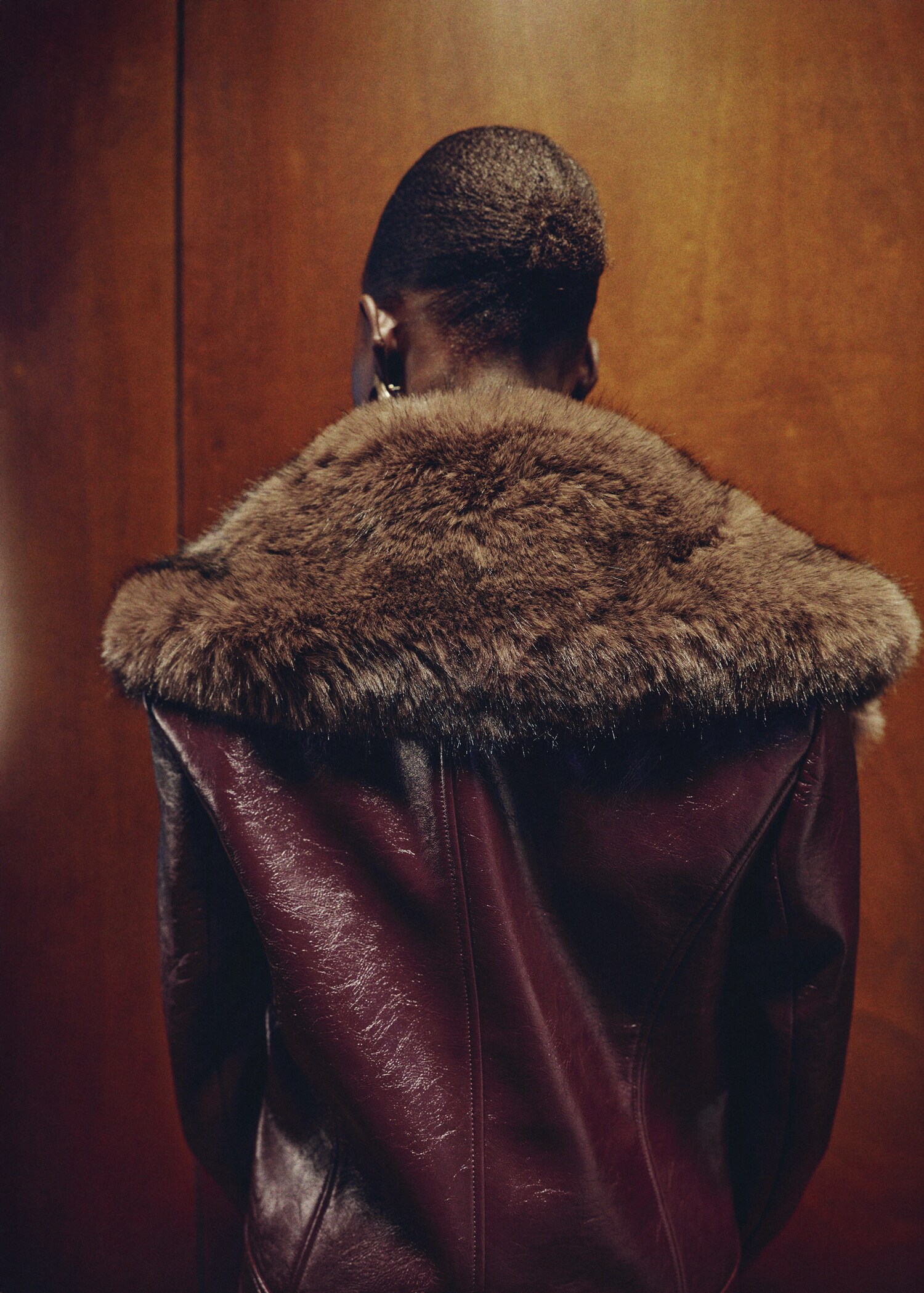 Leather-effect jacket with fur-effect collar - Reverse of the article