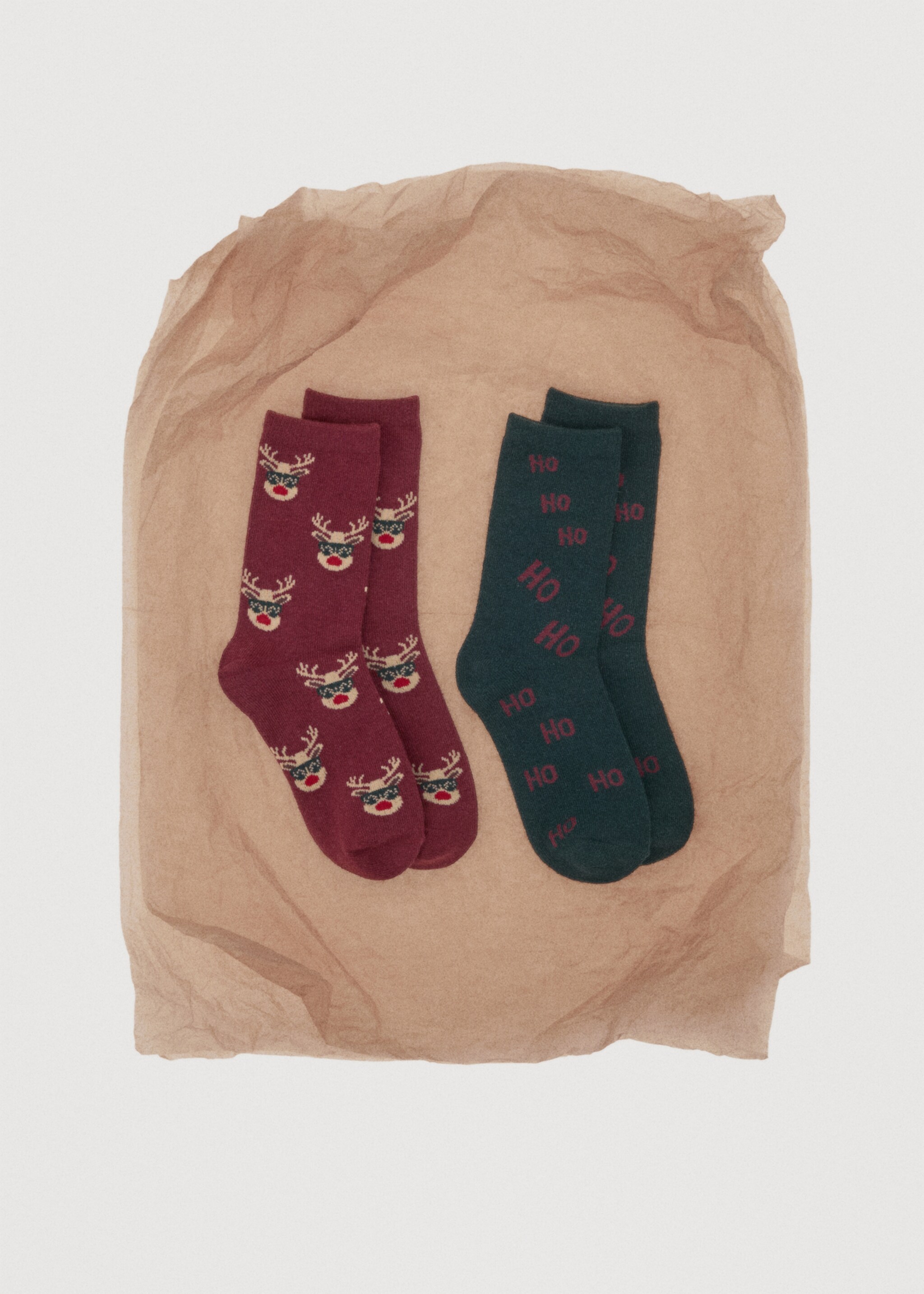 2 pack Christmas printed socks - Details of the article 1, Maroon. Ref: 17099102-00.