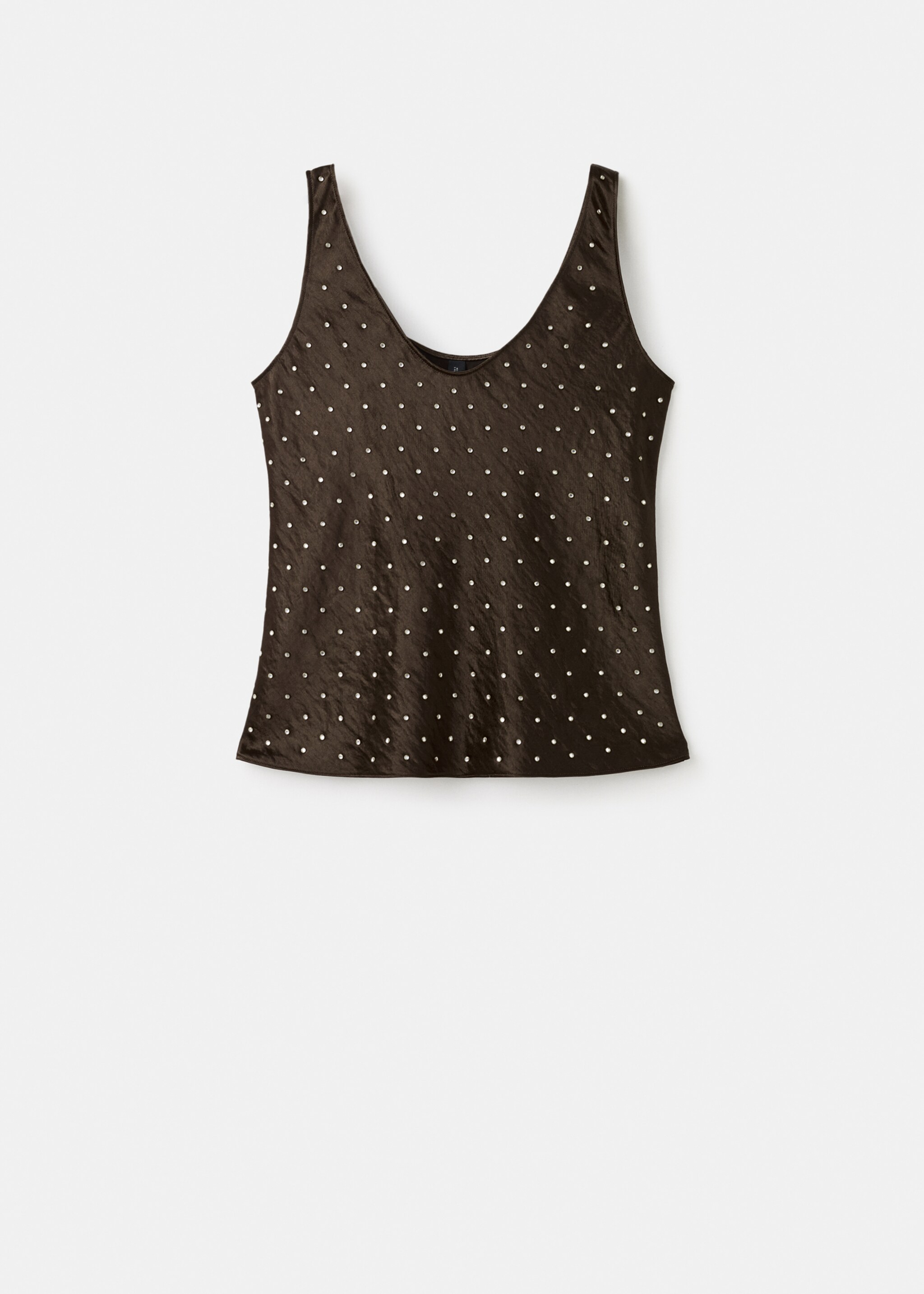 Satin crinkled-effect top with crystals - Article without model, Brown. Ref: 17099105-00.