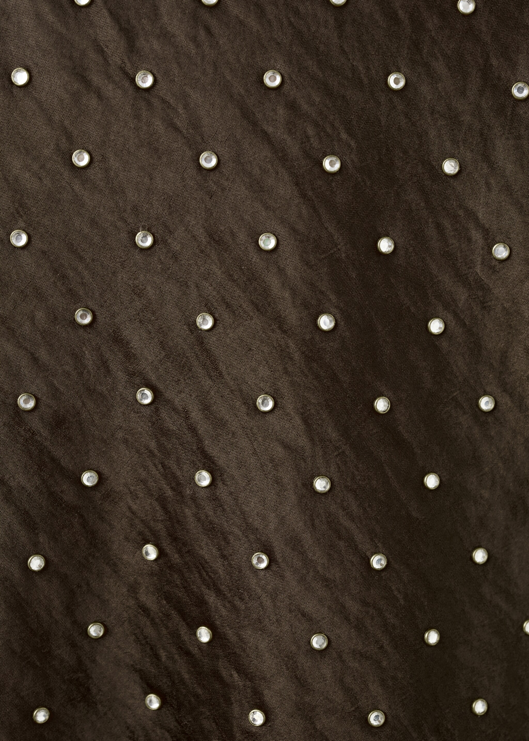 Satin crinkled-effect top with crystals - Details of the article 0, Brown. Ref: 17099105-00.