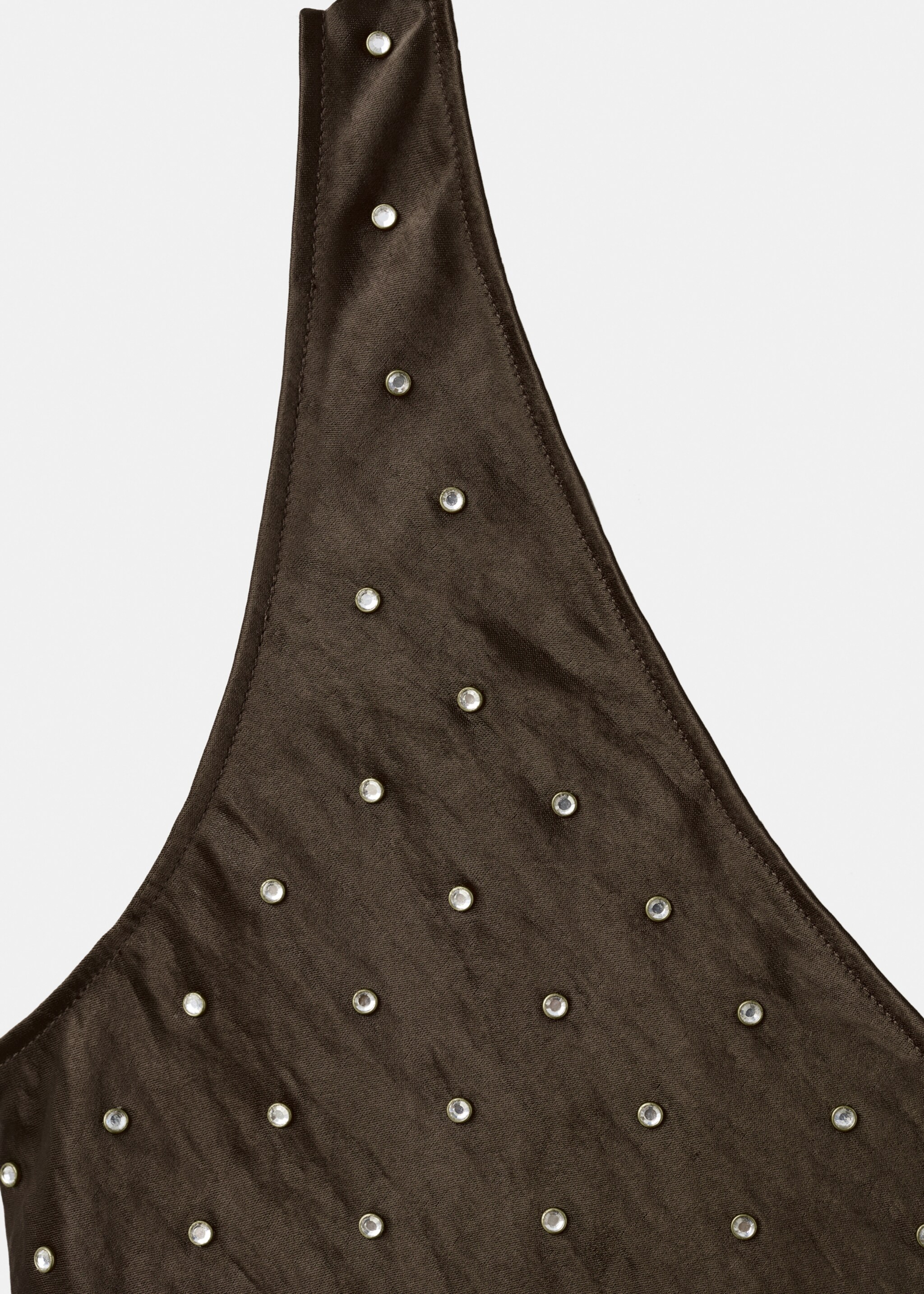 Satin crinkled-effect top with crystals - Details of the article 8, Brown. Ref: 17099105-00.
