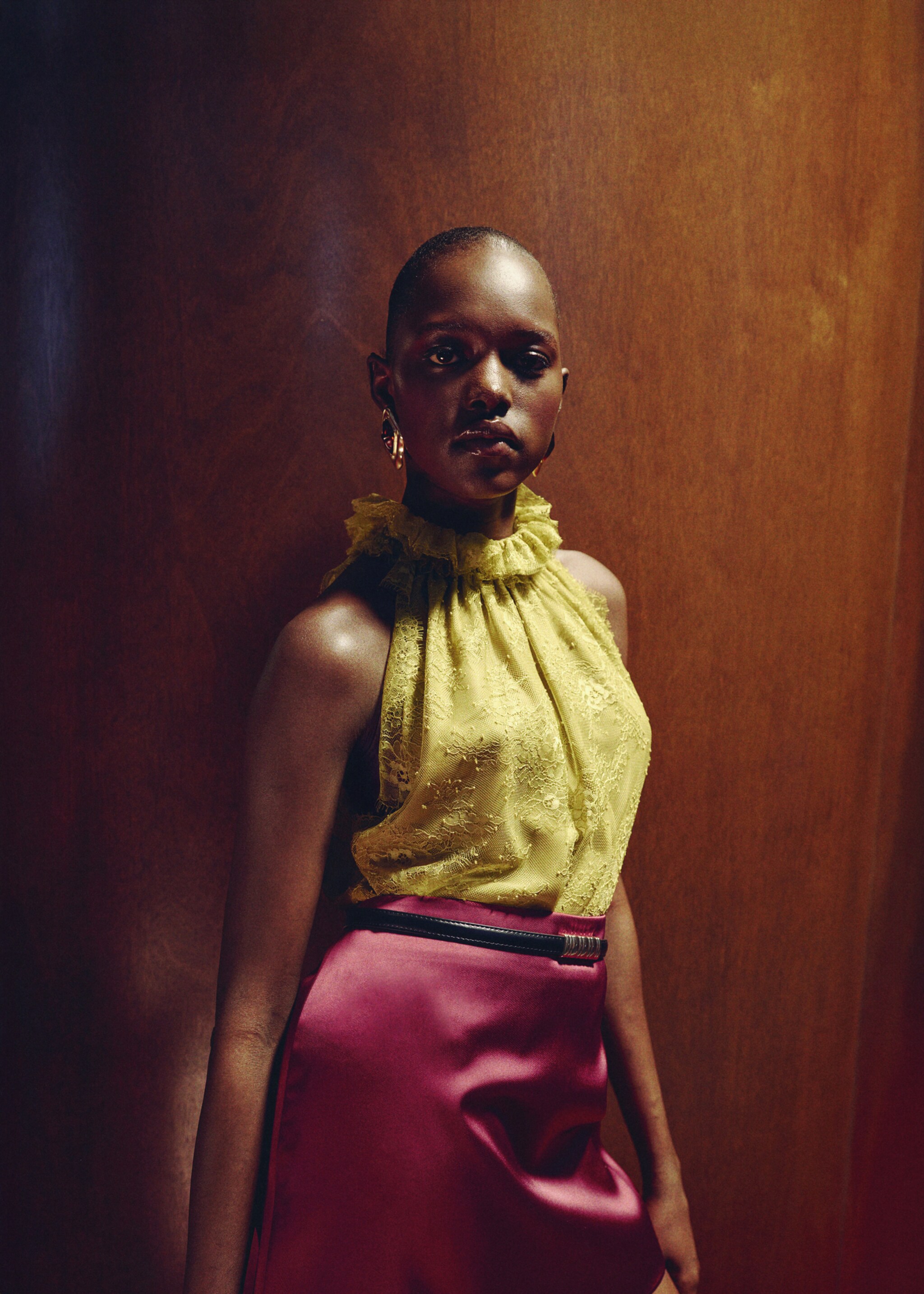 Satin short skirt - Medium plane, Grapefruit. Ref: 17099107-00.