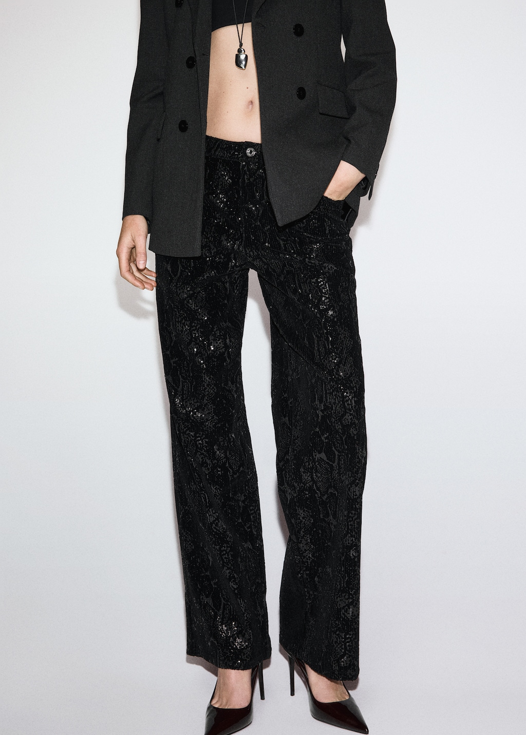 Straight-leg trousers with sequins