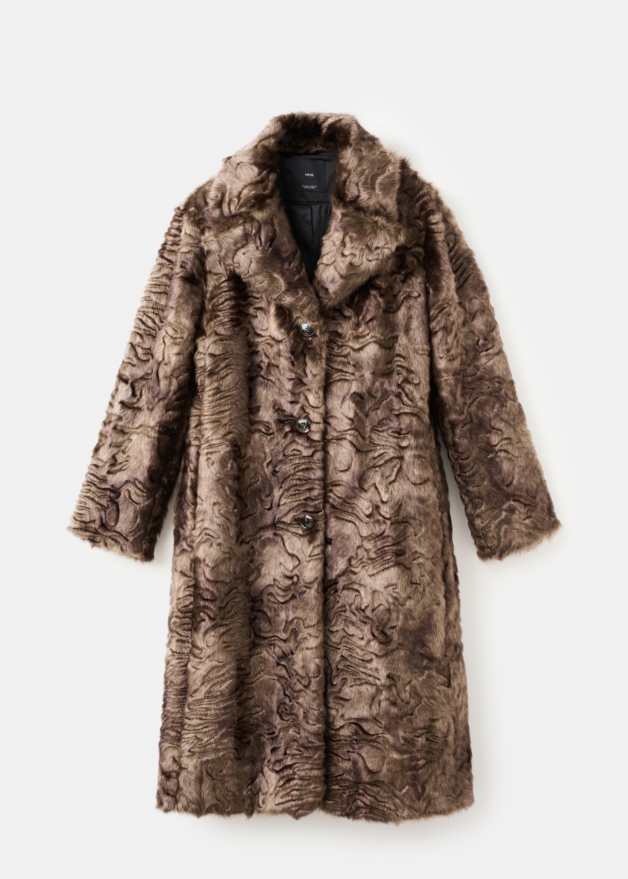 Textured faux fur effect coat - Article without model, Brown. Ref: 17099205-00.