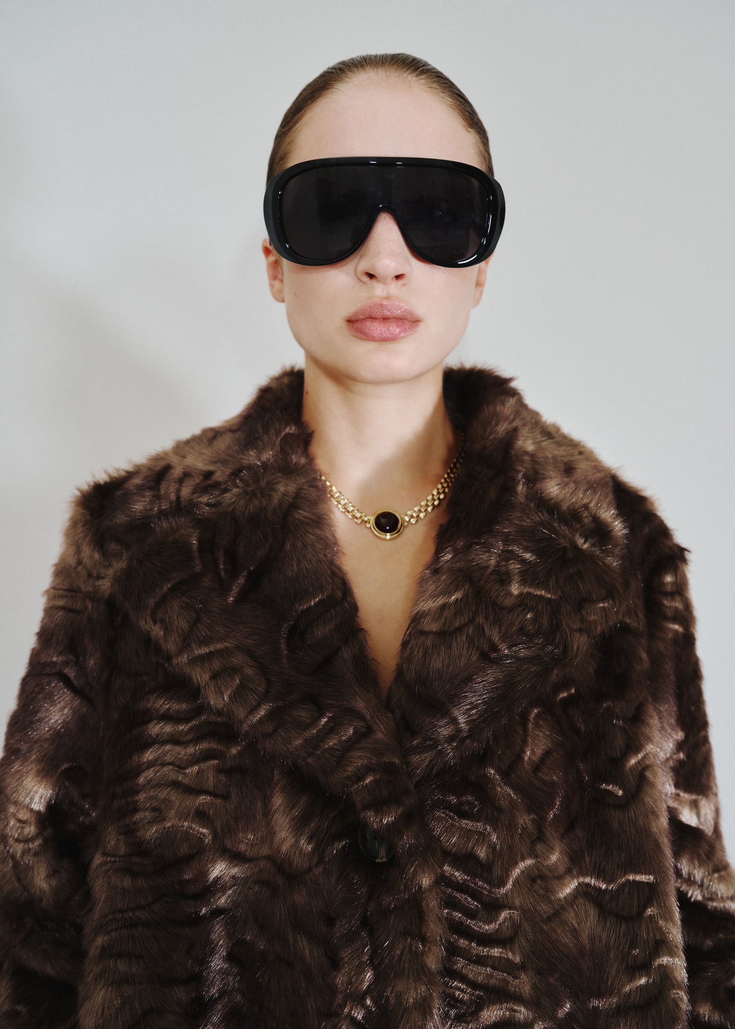 Textured faux fur effect coat - Main Image