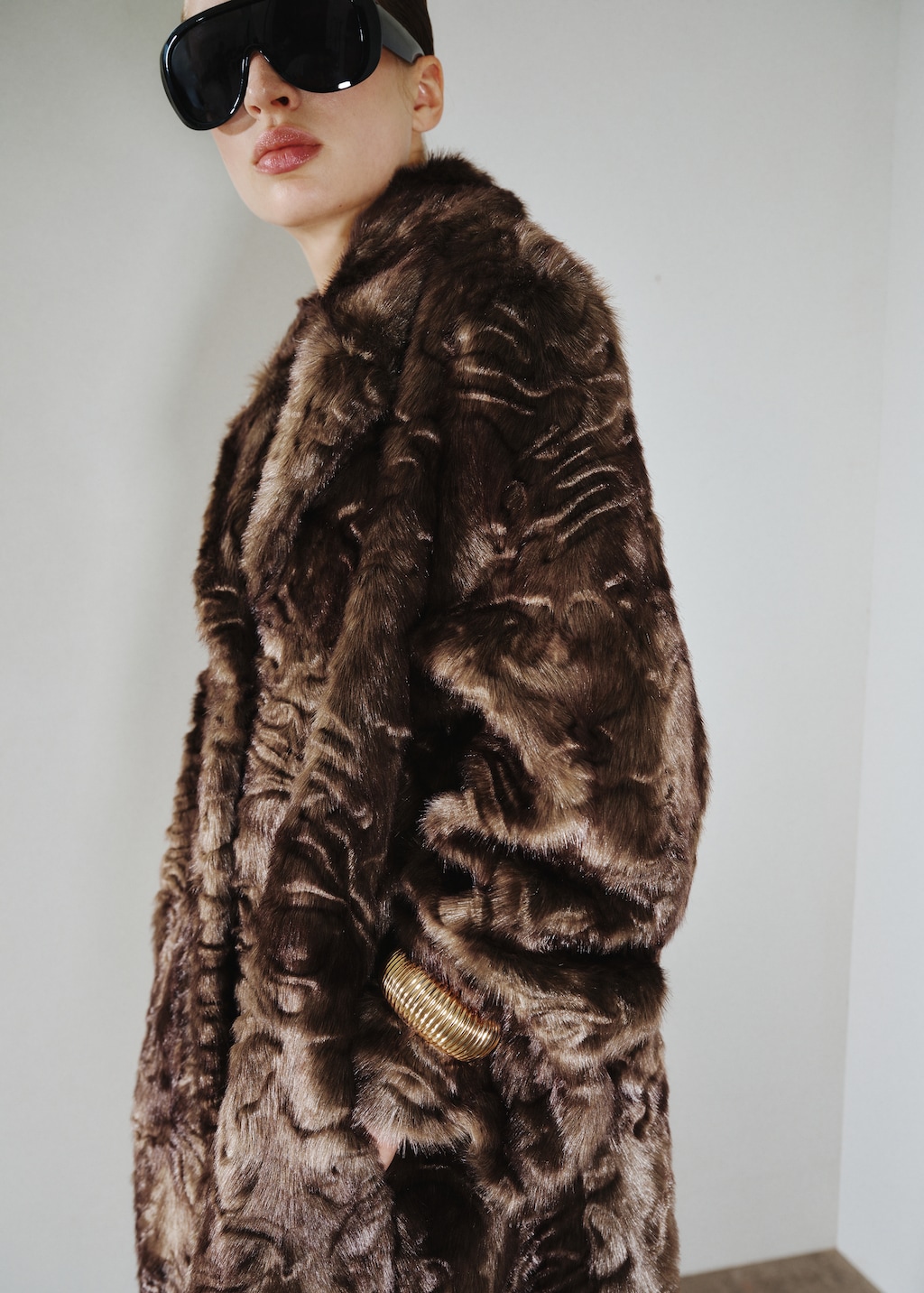 Textured faux-fur coat