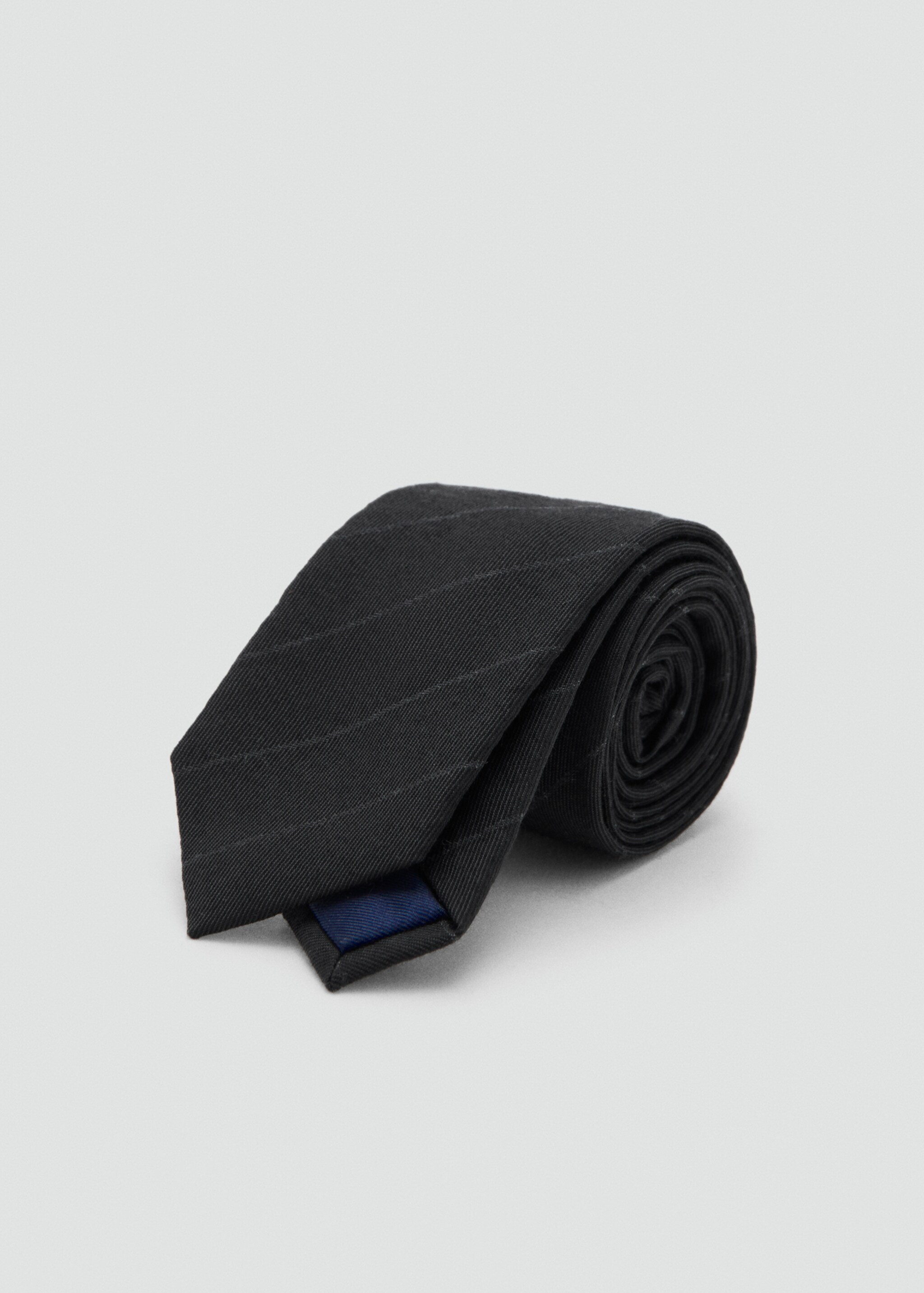 Striped wool-blend tie - Medium plane, Black. Ref: 17099206-00.