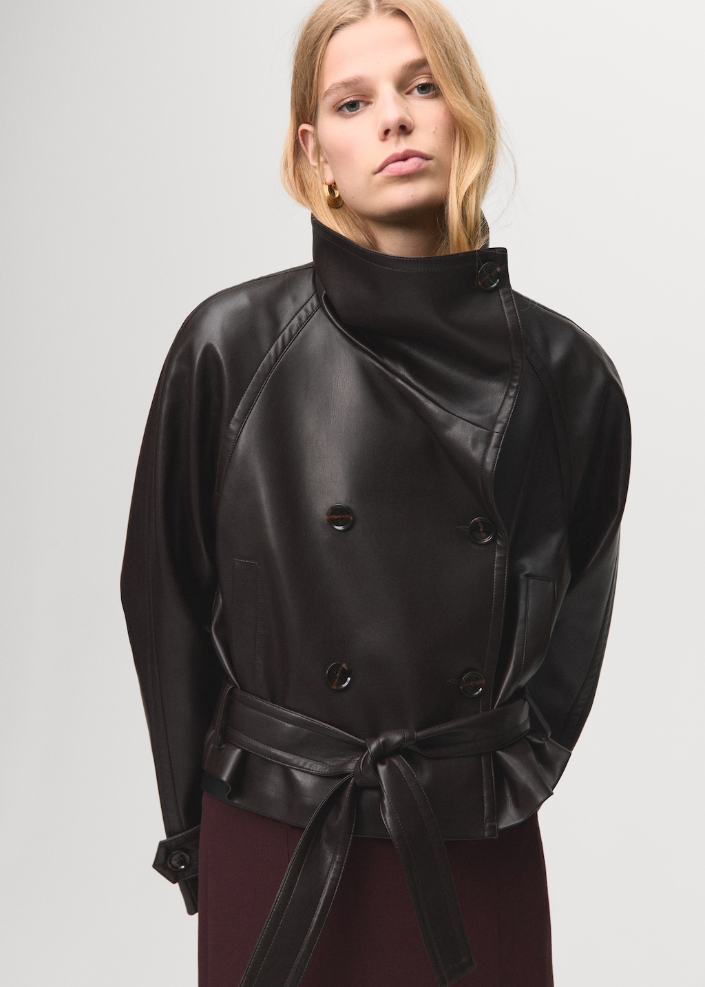 Faux-leather jacket with maxi lapels